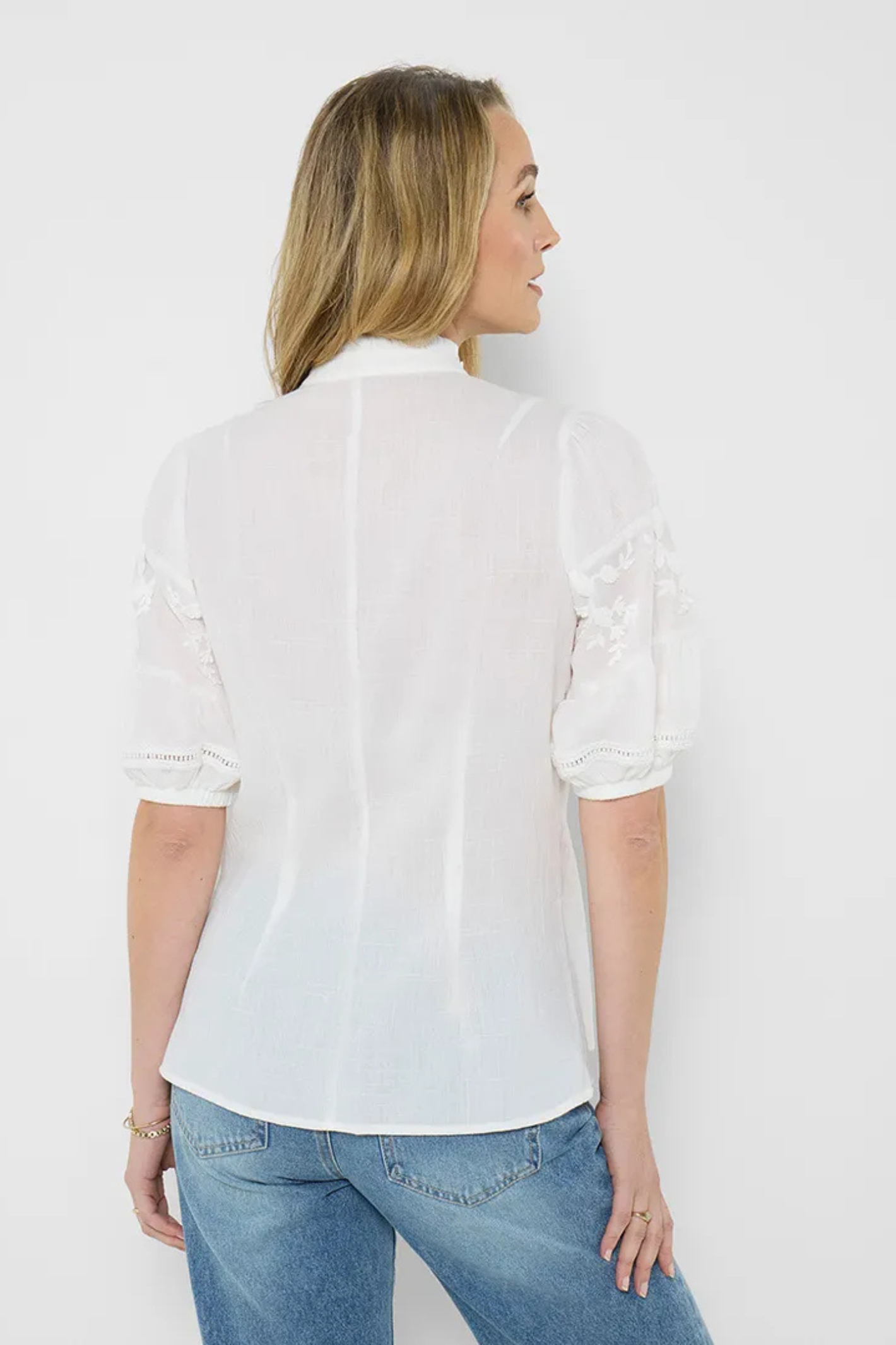 Back view of Joe Browns WA486A Patsy Embroidered Blouse White by Joe Browns, shop Joe Browns at Dotique for stylish details