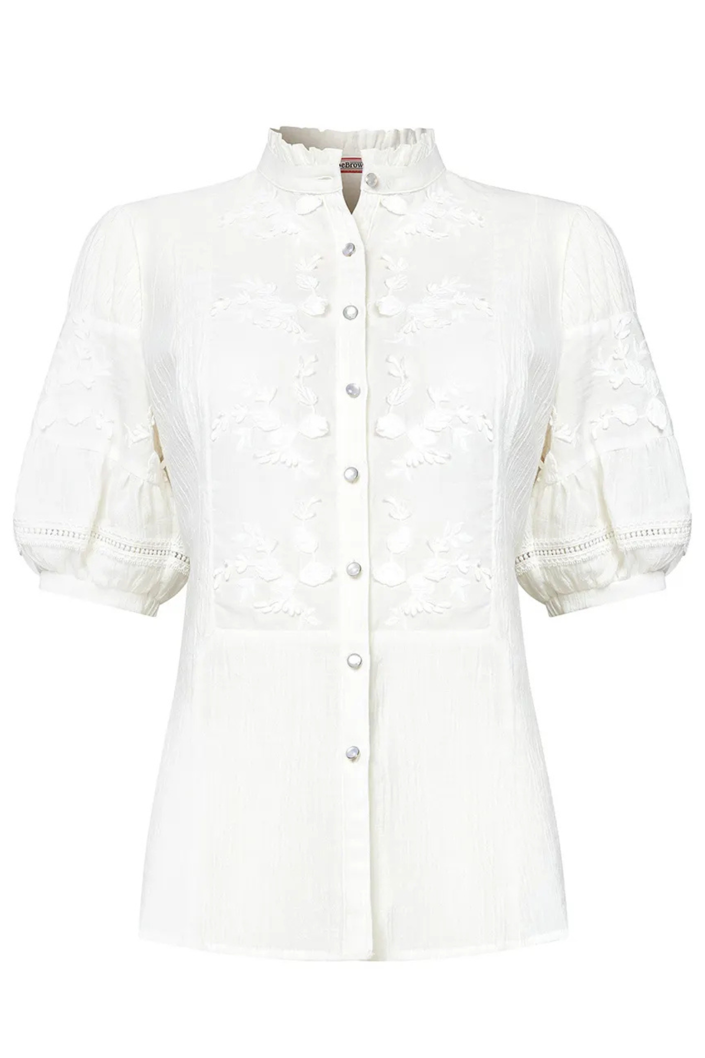 Front view of Joe Browns WA486A Patsy Embroidered Blouse White by Joe Browns, shop Joe Browns at Dotique for delicate embroidery detail