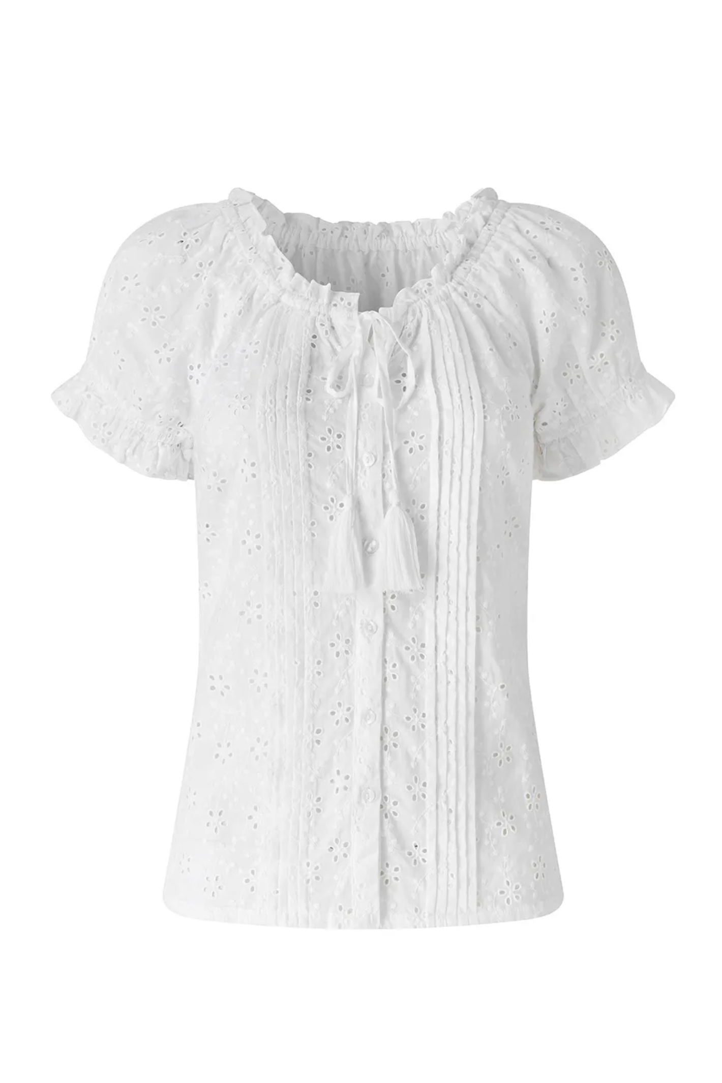 Joe Browns WA506A Beautiful Broderie Top White by Joe Browns, shop Joe Browns at Dotique for elegant broderie detail