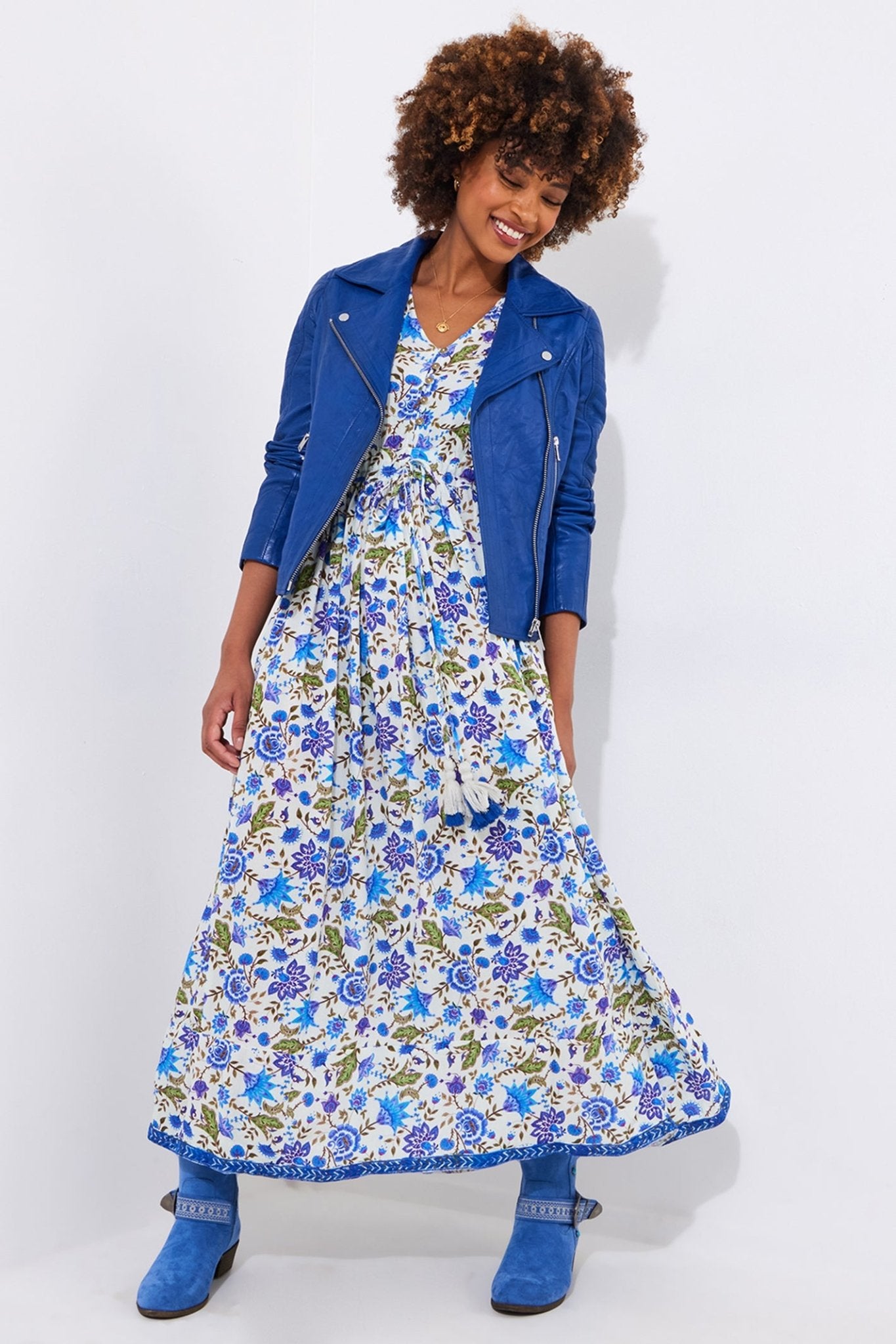 Joe Browns WF160A Joys of Summer Embellished Floral Maxi Dress Blue - Dotique