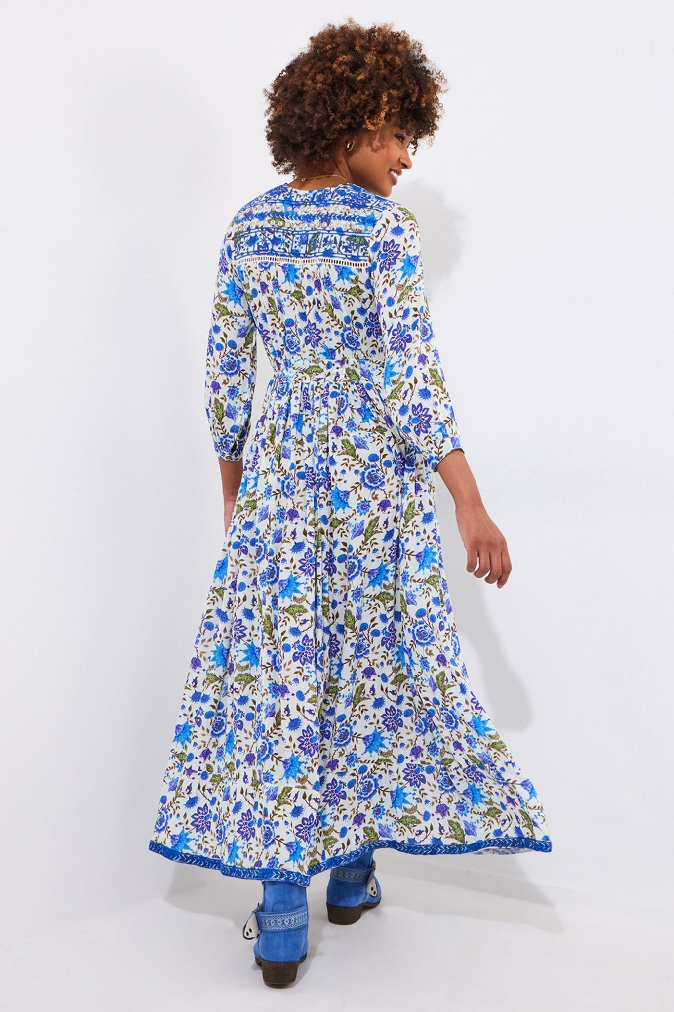 Joe Browns WF160A Joys of Summer Embellished Floral Maxi Dress Blue - Dotique