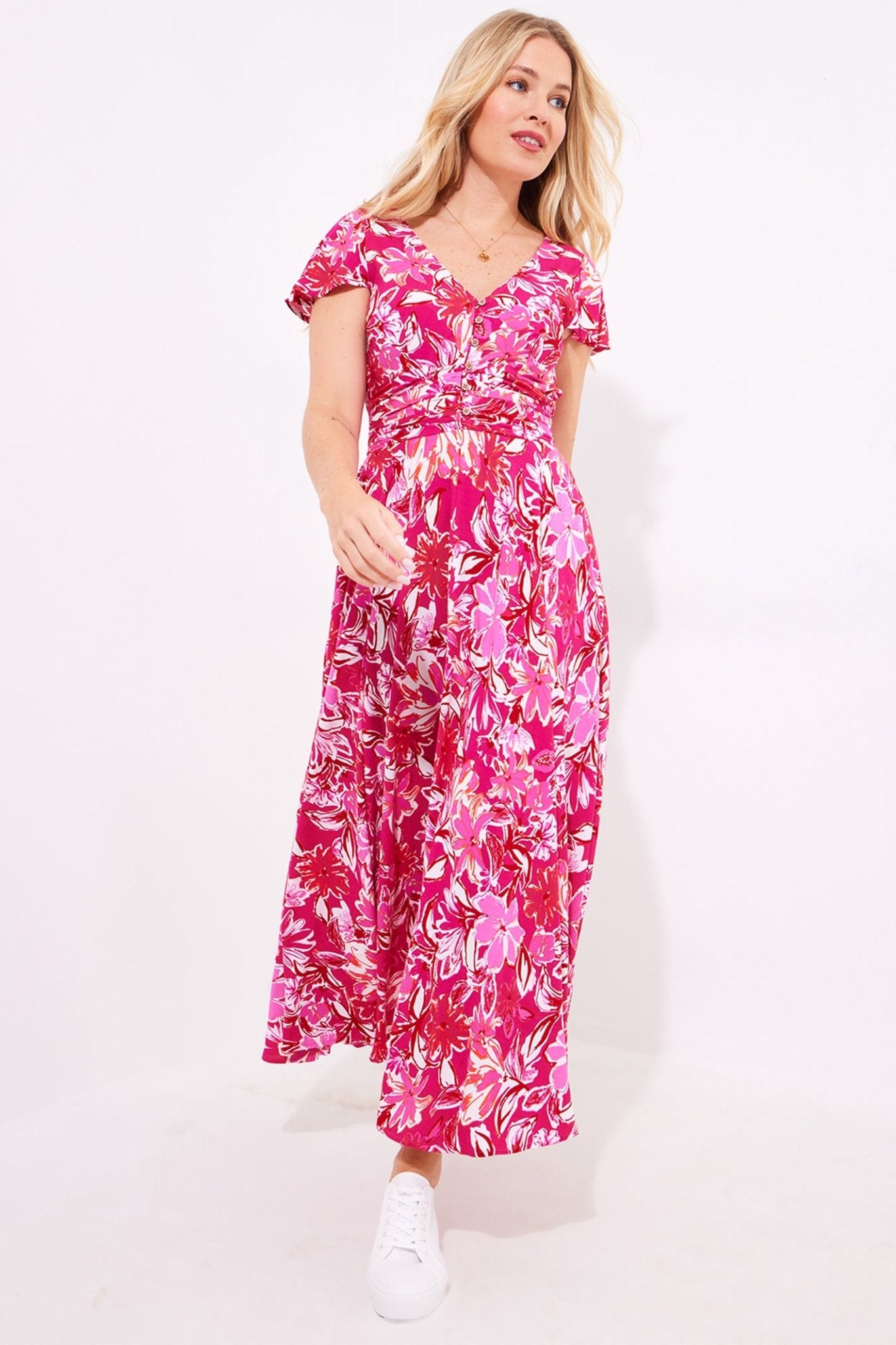 Joe Browns WF172A Celina Floral Maxi Dress Pink - Dotique
