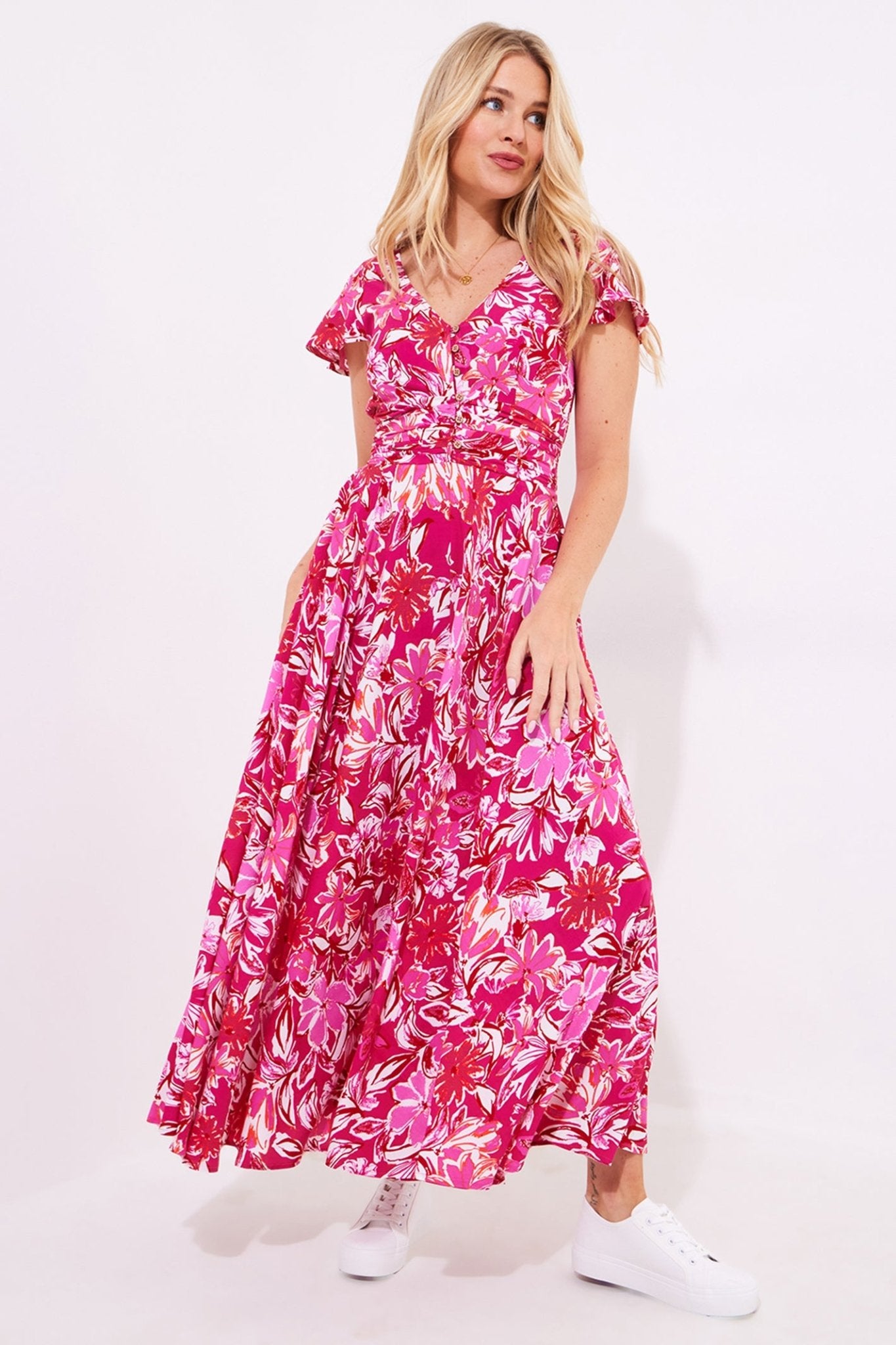 Joe Browns WF172A Celina Floral Maxi Dress Pink - Dotique