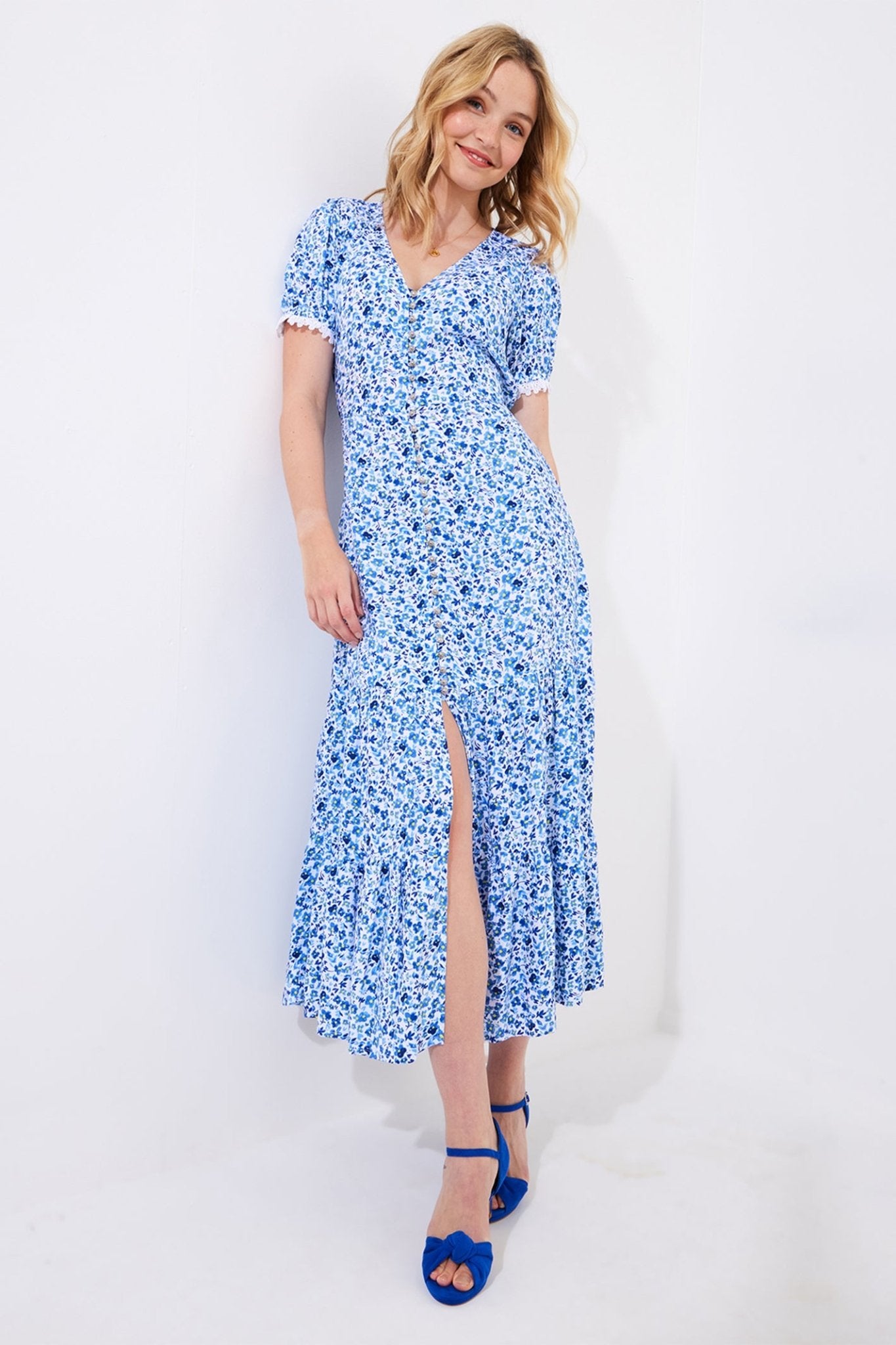 Joe Browns WF185A Blue Belle Floral Maxi Dress Blue - Dotique