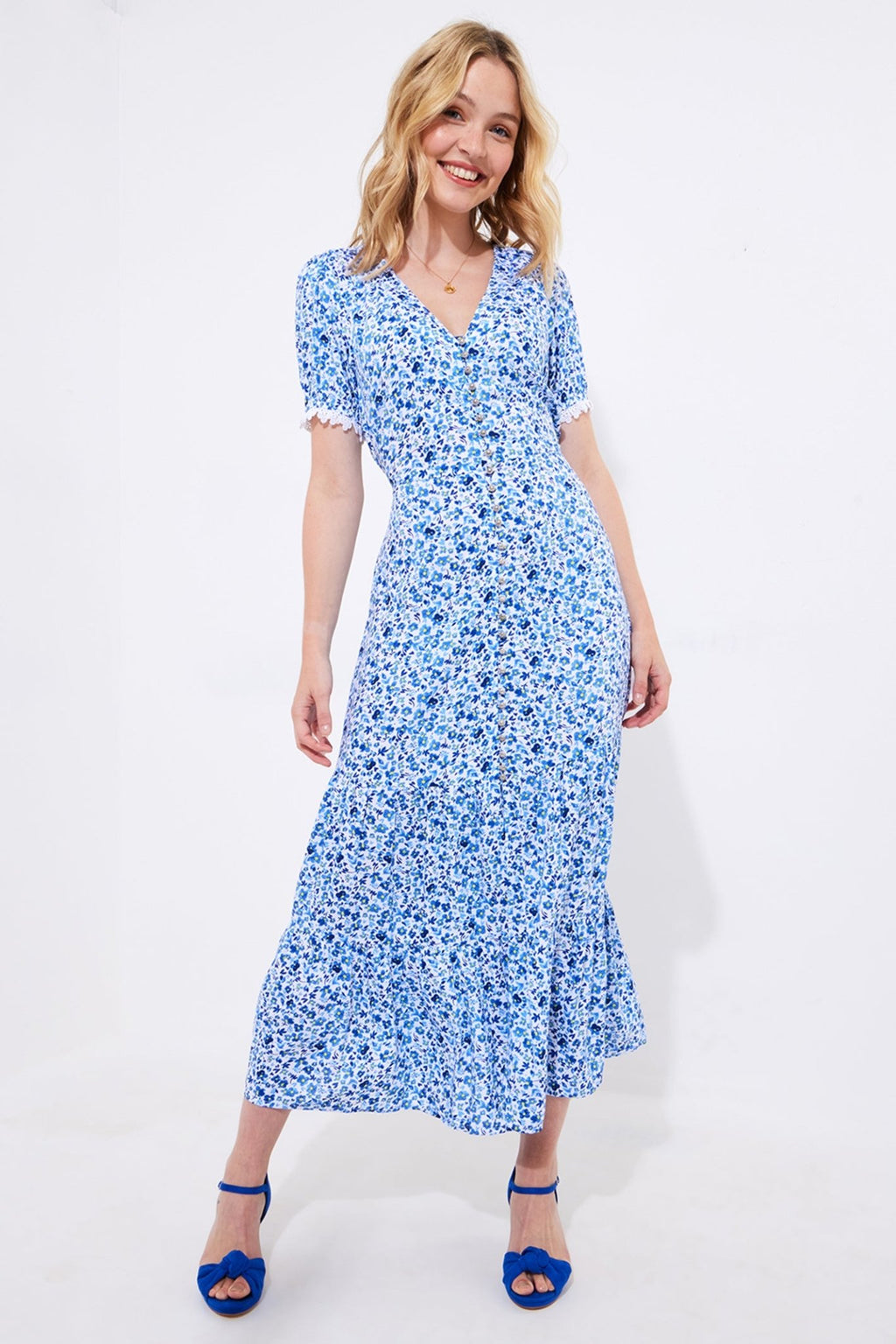 Joe Browns WF185A Blue Belle Floral Maxi Dress Blue - Dotique