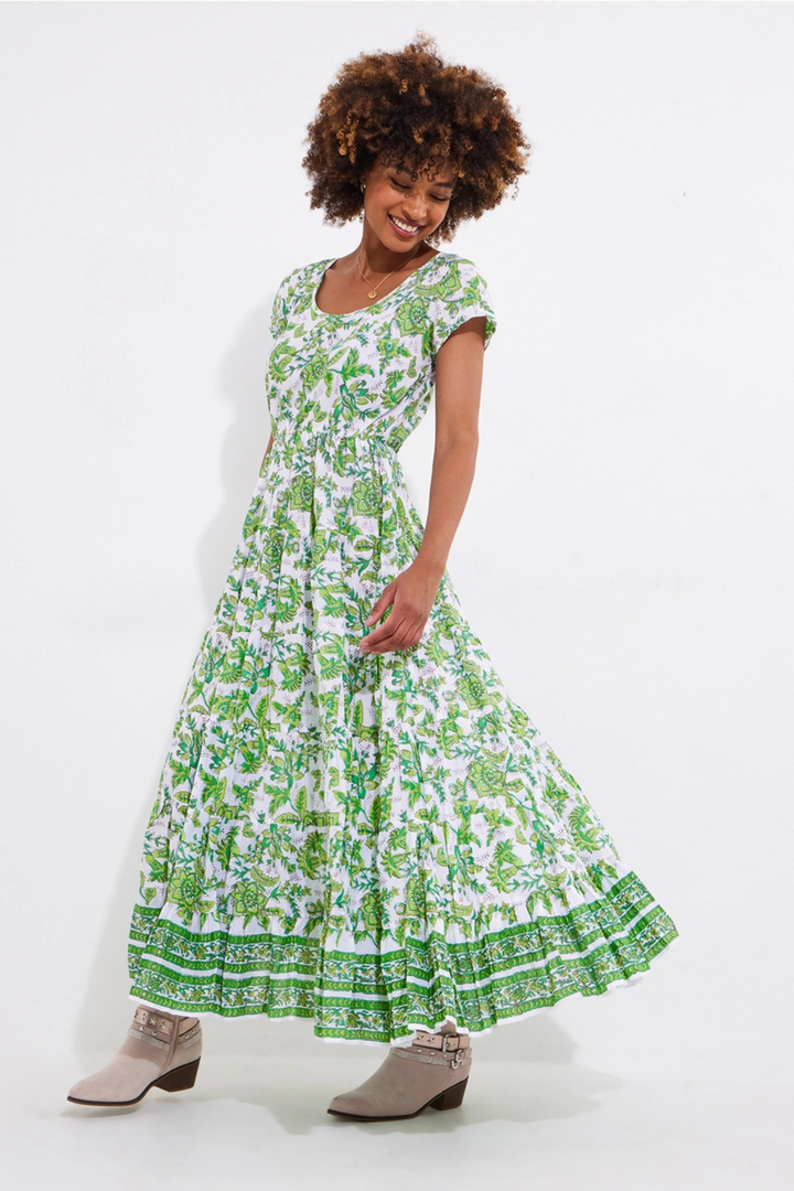 Joe Browns WF186A Hannah Green Floral Crinkle Cotton Maxi Dress at Dotique