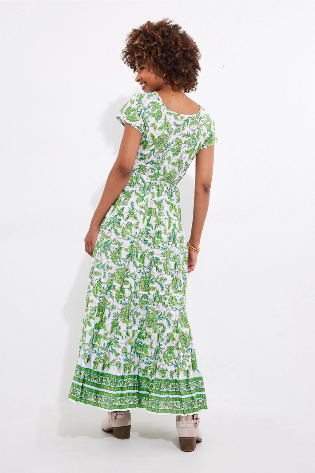 Joe Browns WF186A Hannah Green Floral Crinkle Cotton Maxi Dress at Dotique