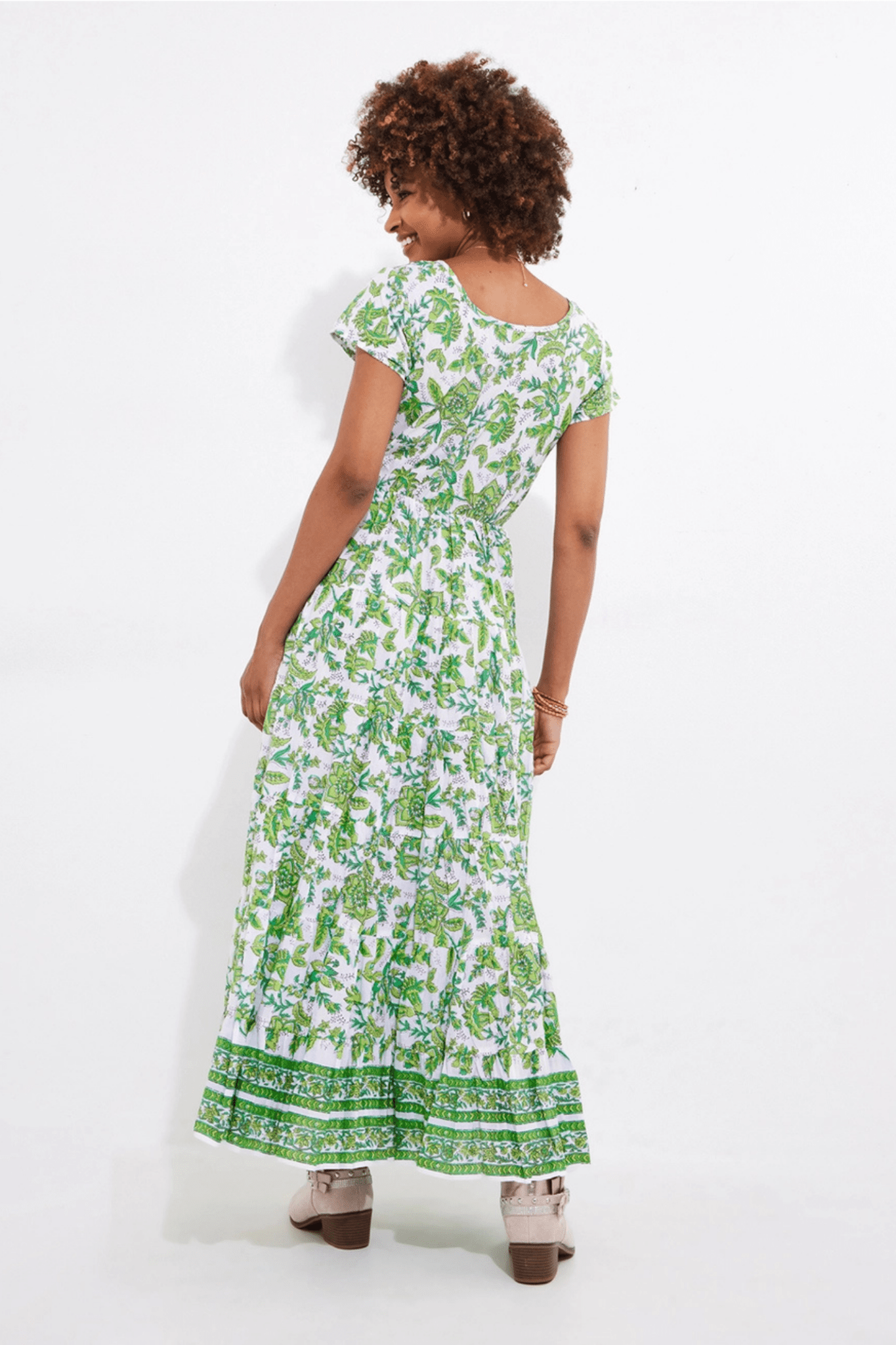 Joe Browns WF186A Hannah Green Floral Crinkle Cotton Maxi Dress - Dotique