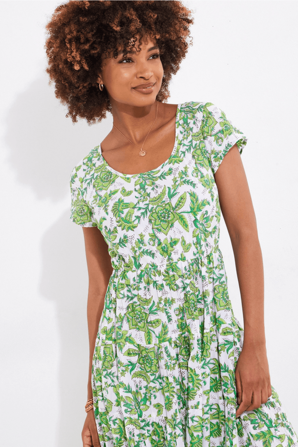 Joe Browns WF186A Hannah Green Floral Crinkle Cotton Maxi Dress - Dotique