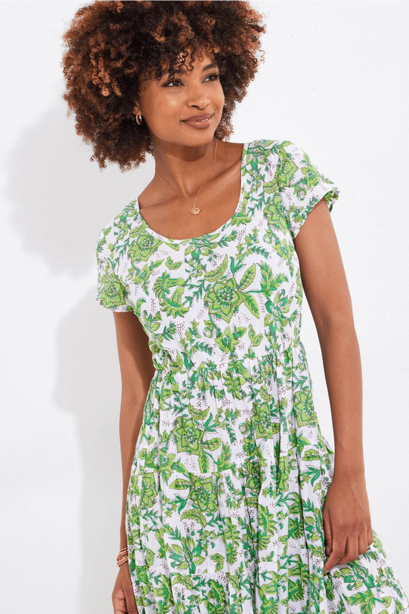 Joe Browns WF186A Hannah Green Floral Crinkle Cotton Maxi Dress - Dotique