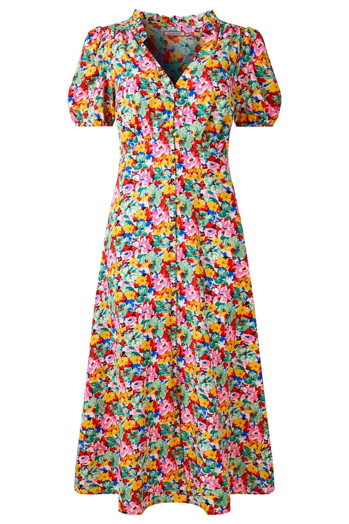 Joe Browns WF199A Floral Fancy Yellow Printed Midi Dress at Dotique Peak Vilalge