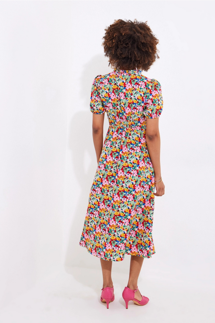 Joe Browns WF199A Floral Fancy Yellow Printed Midi Dress at Dotique Peak Vilalge