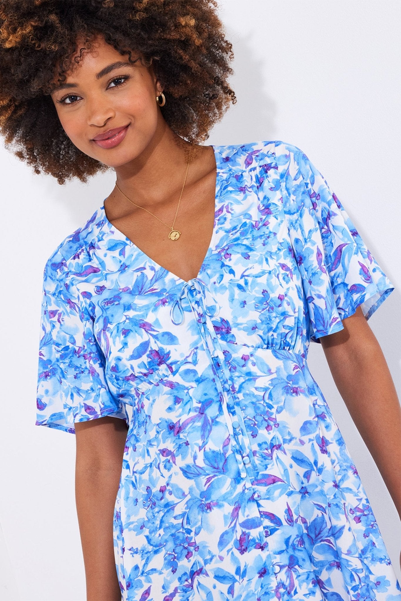 Joe Browns WF208A Olivia Floral Printed Midi Dress Blue - Dotique