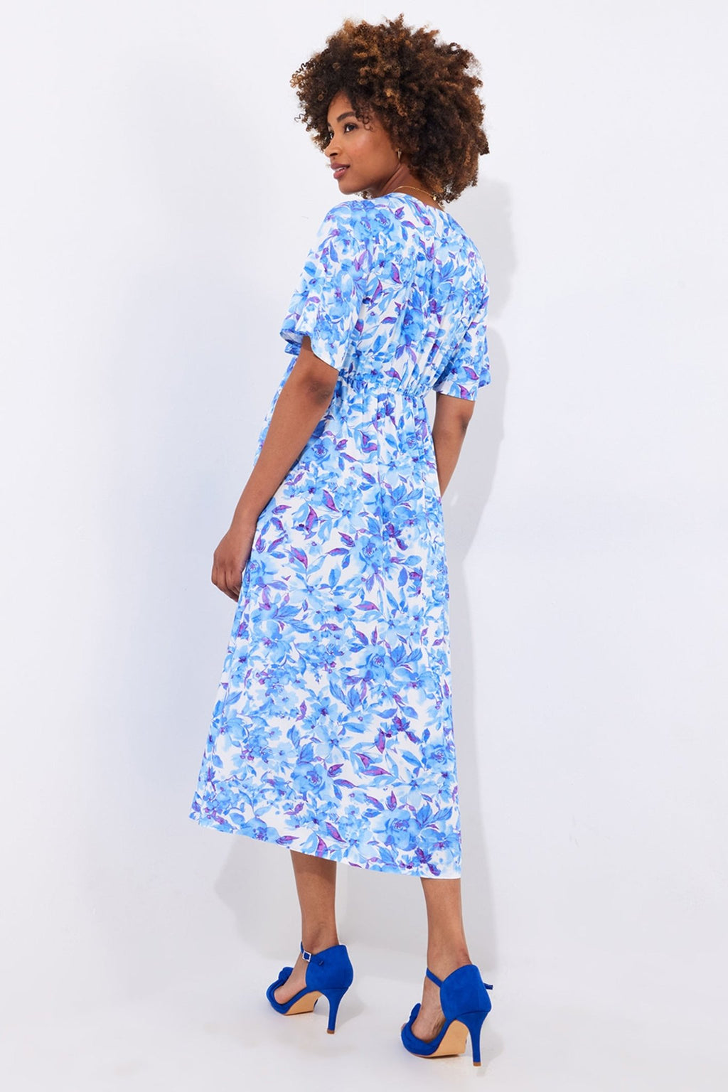 Joe Browns WF208A Olivia Floral Printed Midi Dress Blue - Dotique