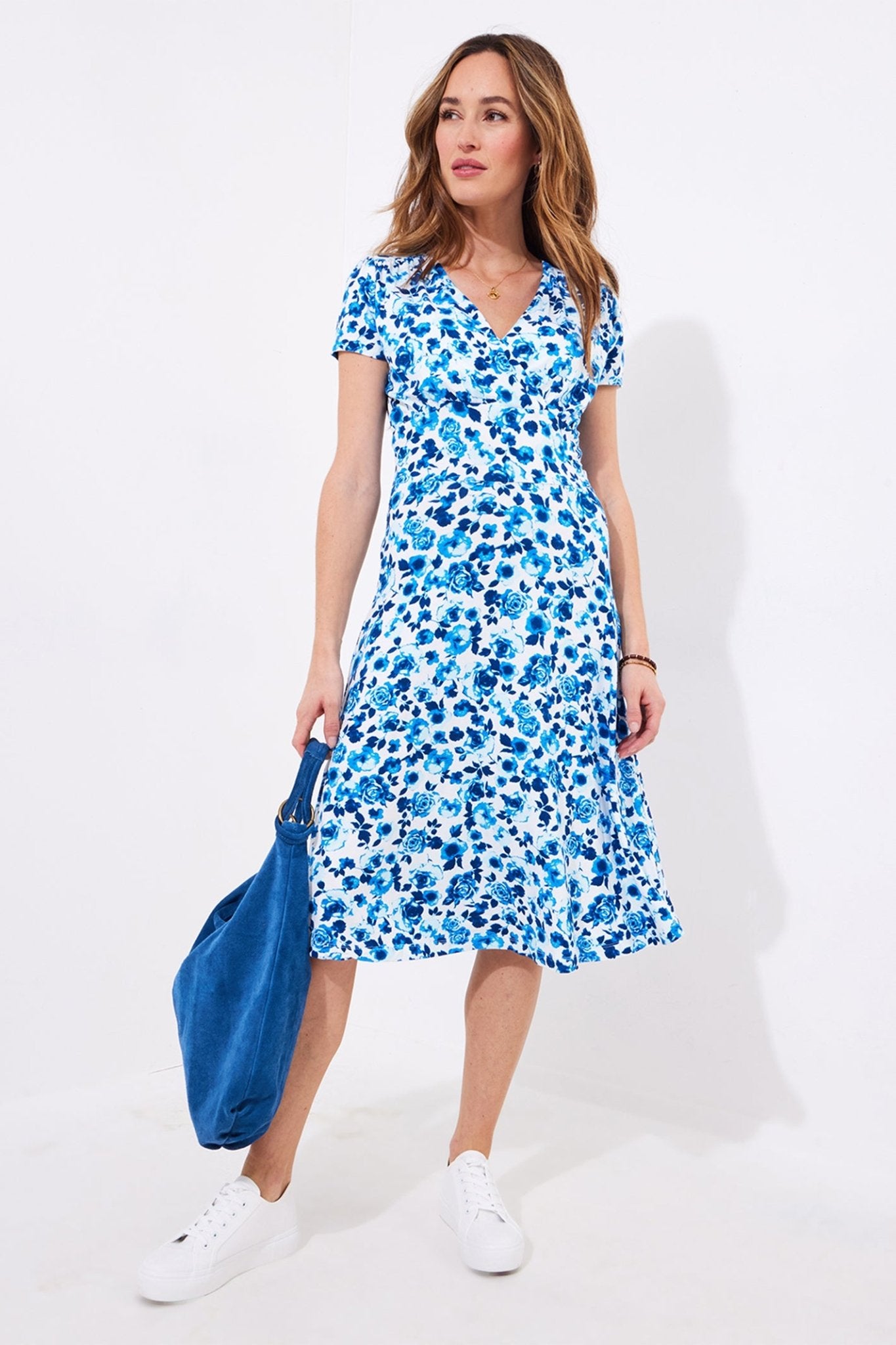 Joe Browns WF231A Delicate Floral Print Jersey Dress Blue - Dotique