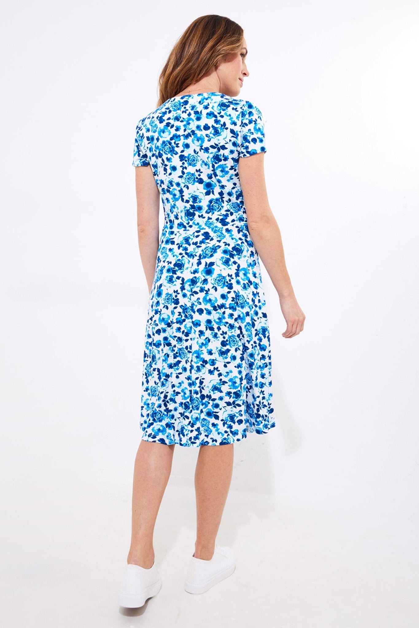 Joe Browns WF231A Delicate Floral Print Jersey Dress Blue - Dotique