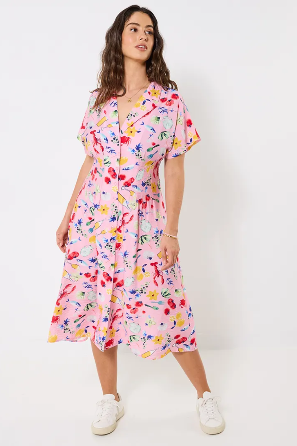 Woman wearing Joe Browns WF425A Fun In The Sun Dress Pink by Joe Browns, shop Joe Browns at Dotique for cheerful summer flair
