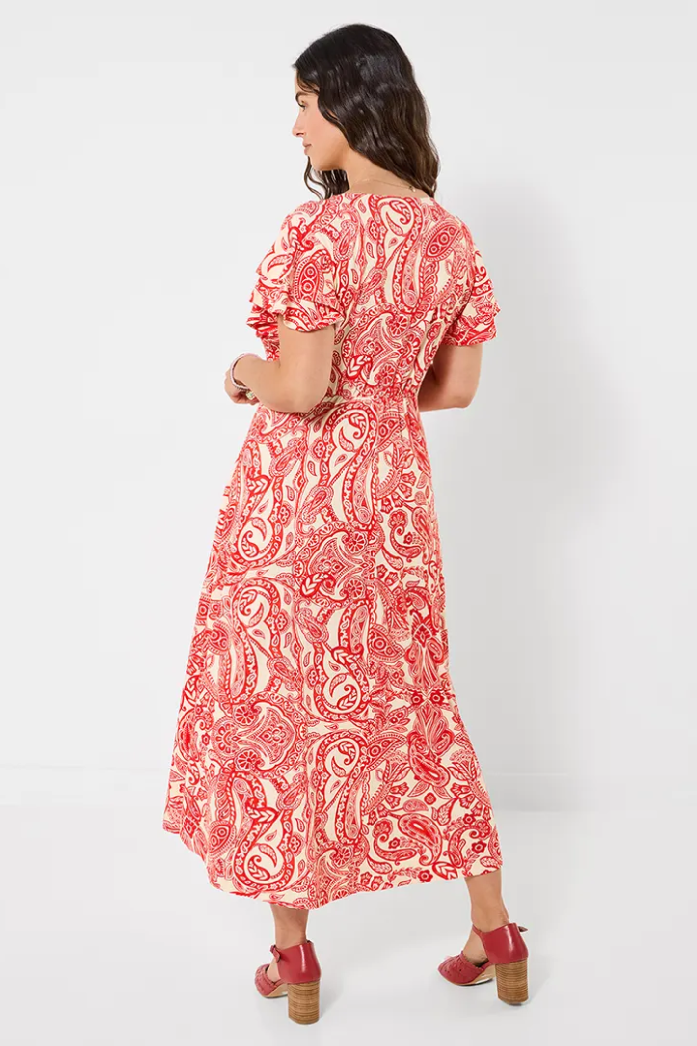 Woman wearing Joe Browns WF437A Orla Printed Jersey Dress Red by Joe Browns, shop Joe Browns at Dotique for stylish summer fashion