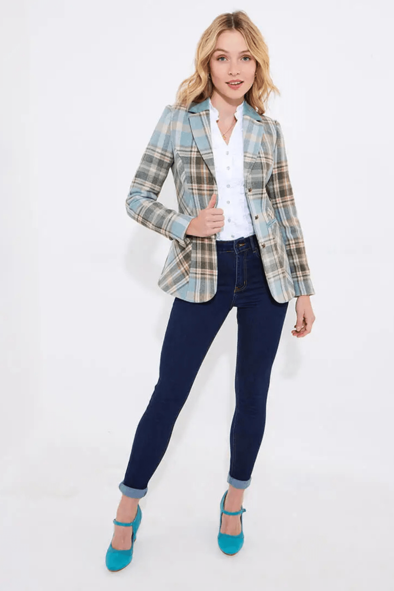 Lottie blue check jacket by Joe Browns, available at Dotique