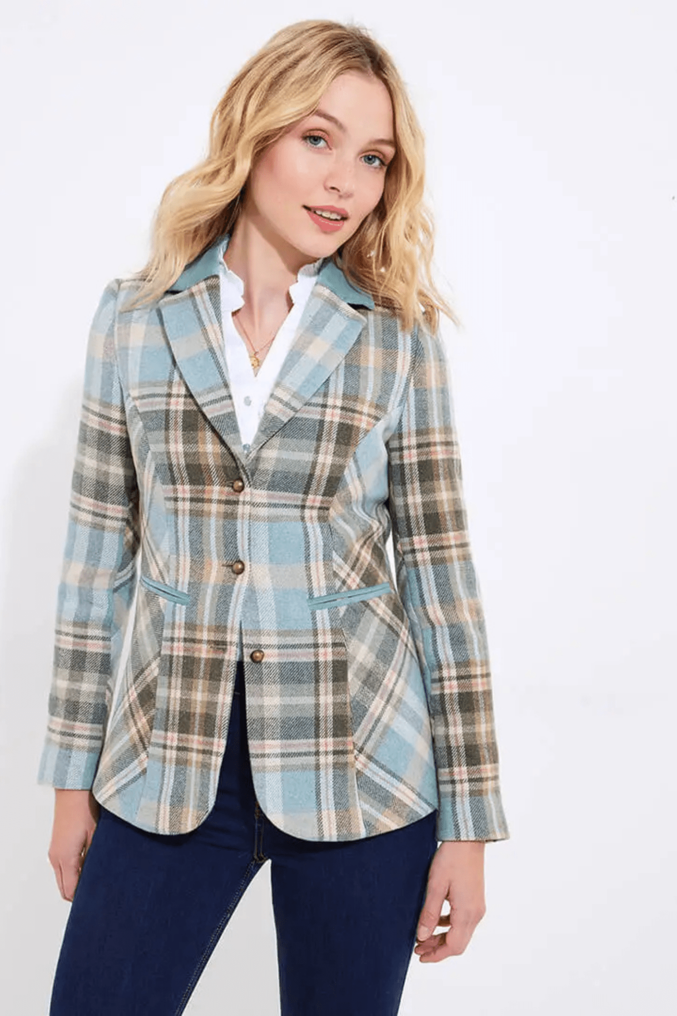 Lottie blue check jacket by Joe Browns, available at Dotique