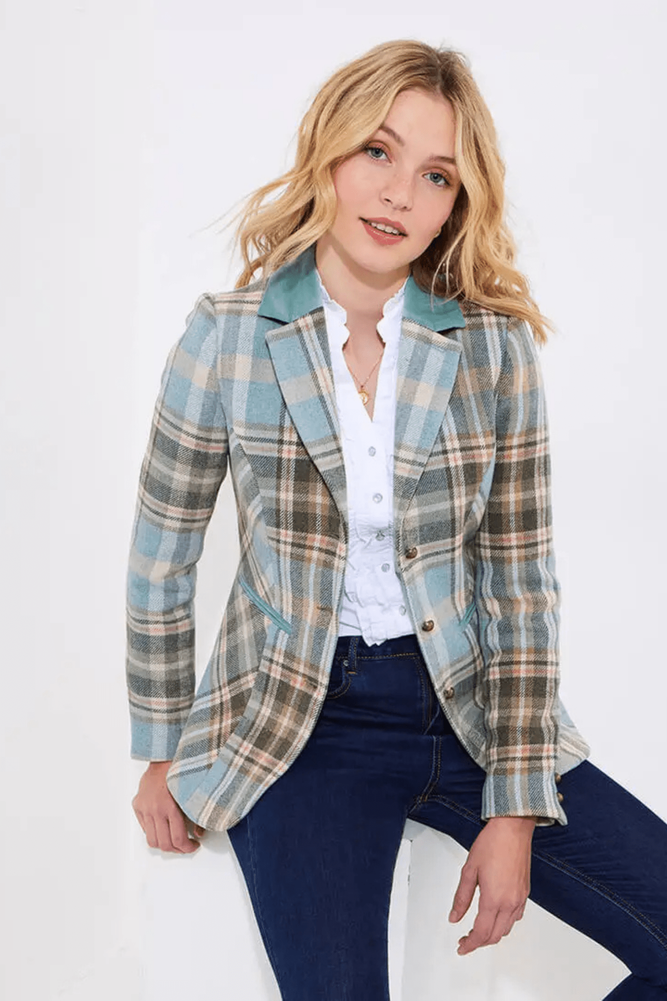Lottie blue check jacket by Joe Browns, available at Dotique