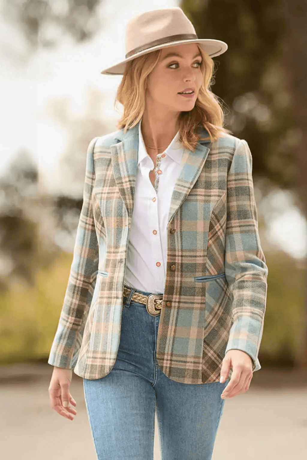 Lottie blue check jacket by Joe Browns, available at Dotique