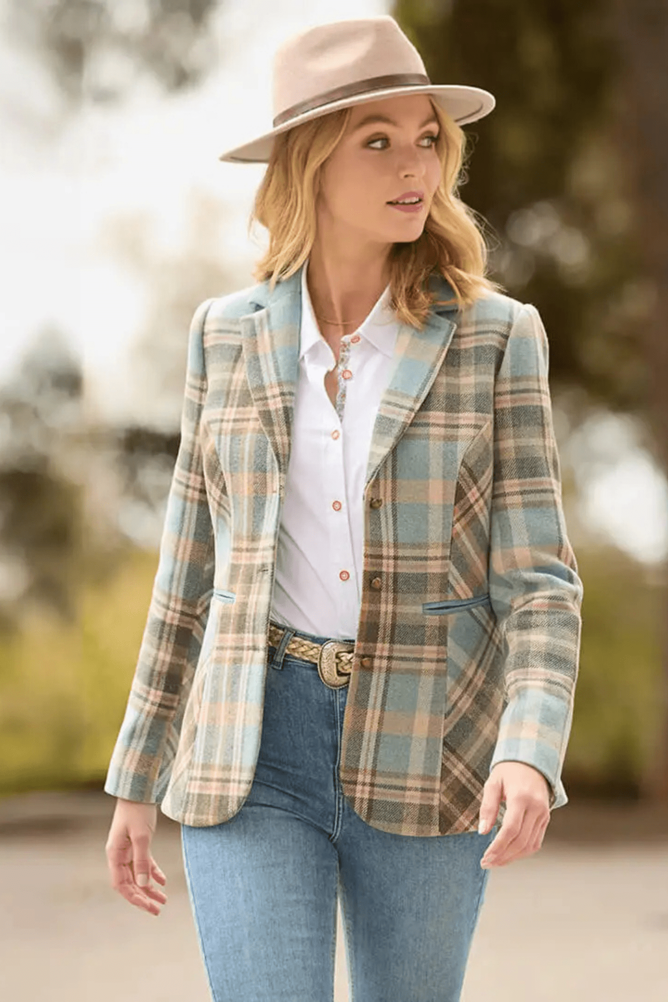 Lottie blue check jacket by Joe Browns, available at Dotique