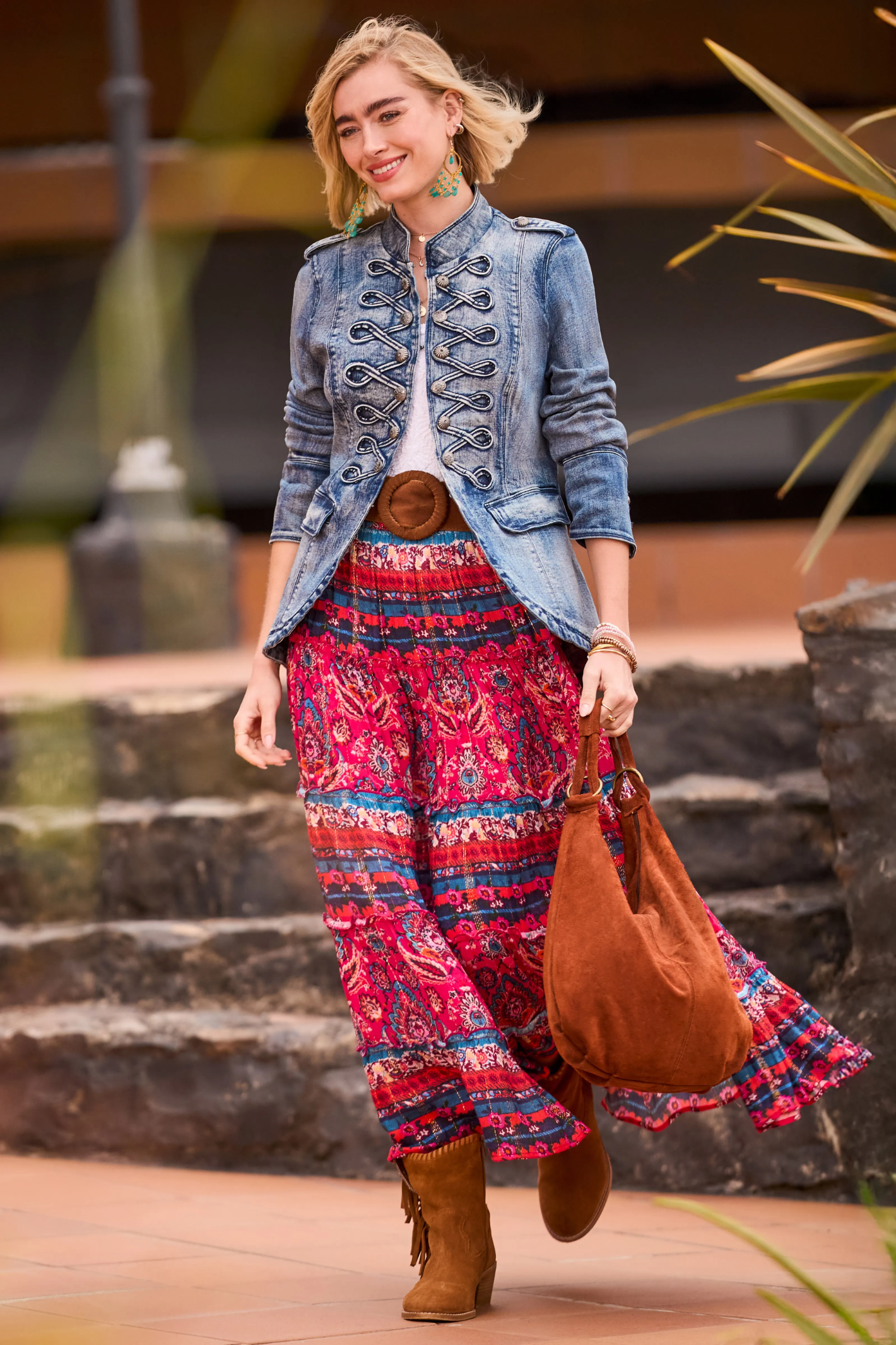 Woman wearing Joe Browns WJ776A Whimsical Wonders Denim Jacket Blue by Joe Browns. Shop Joe Browns at Dotique.