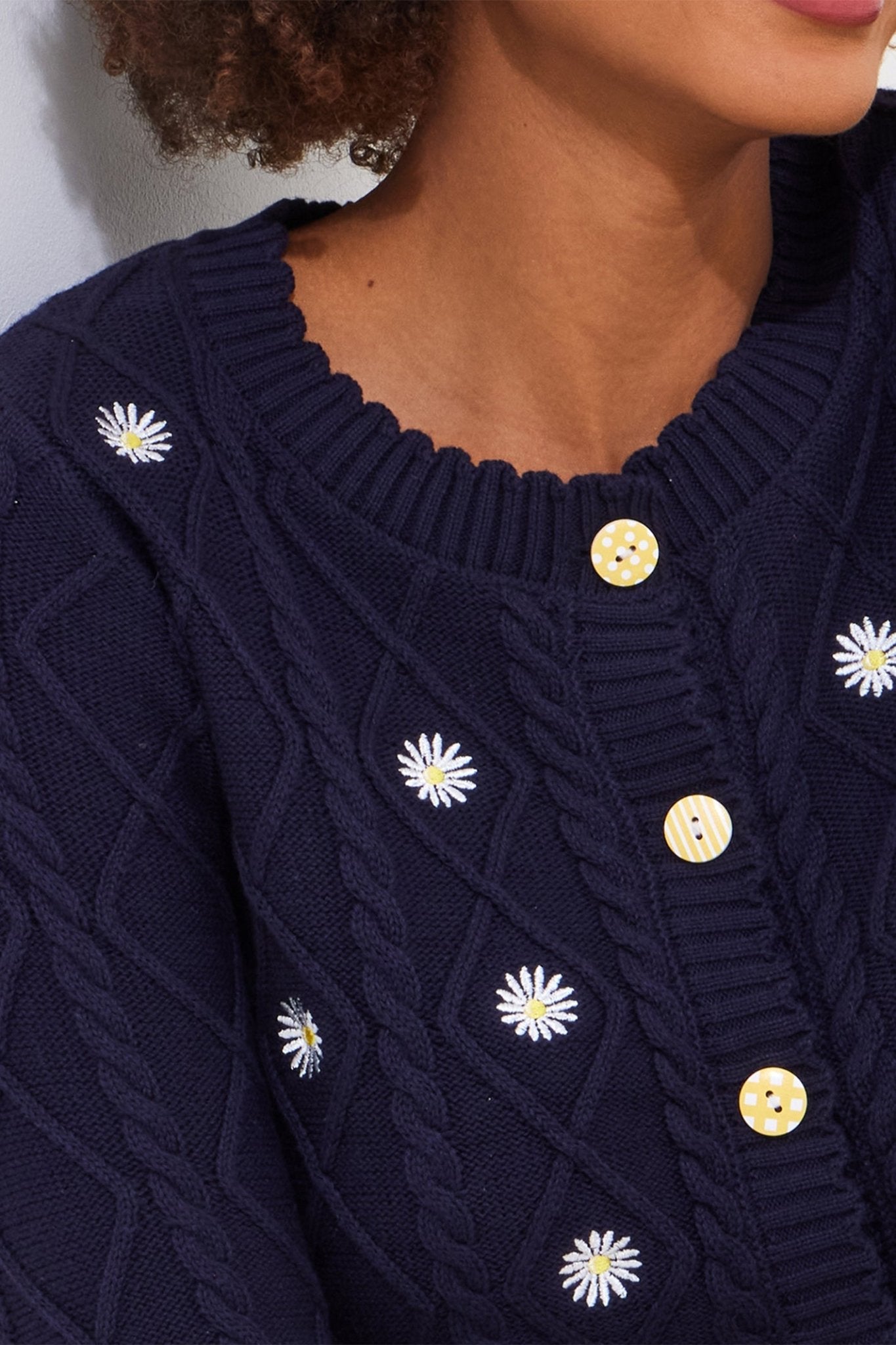 Joe Browns WK794A Daisy Embroidered Cable Knit Cardigan - Dotique