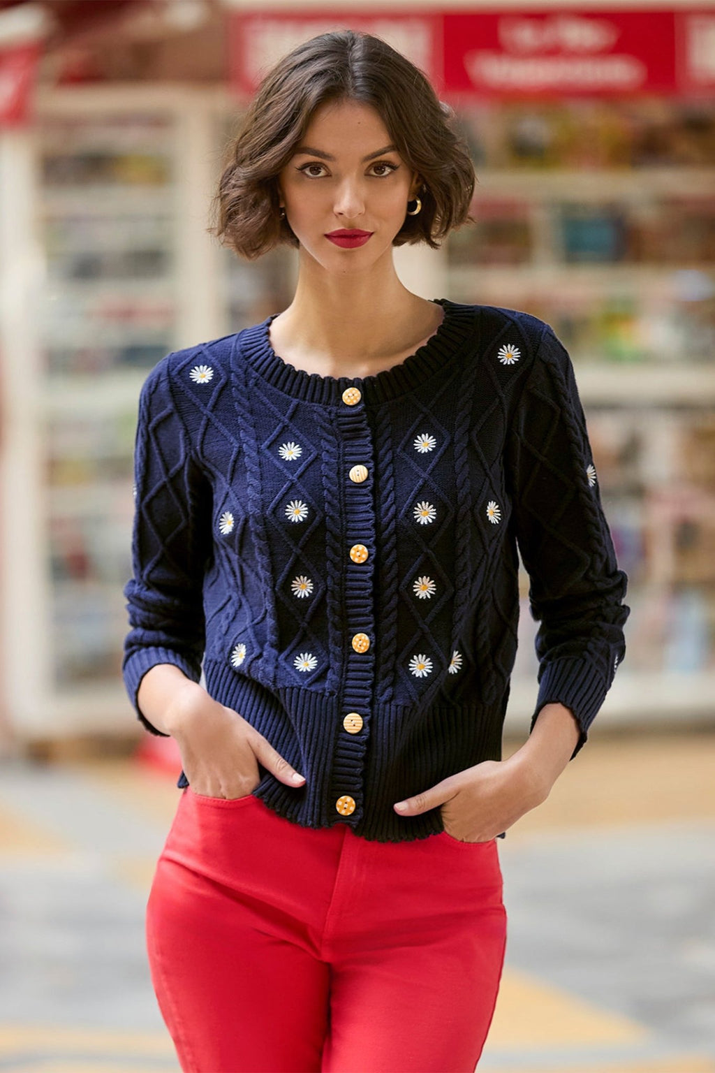 Joe Browns WK794A Daisy Embroidered Cable Knit Cardigan - Dotique