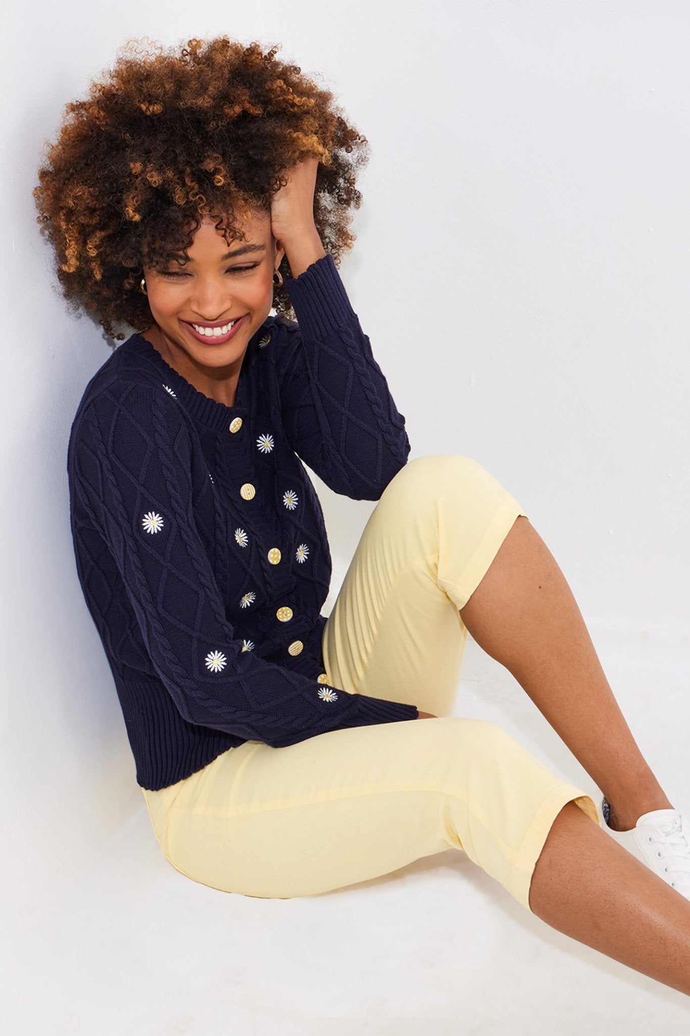 Joe Browns WK794A Daisy Embroidered Cable Knit Cardigan - Dotique