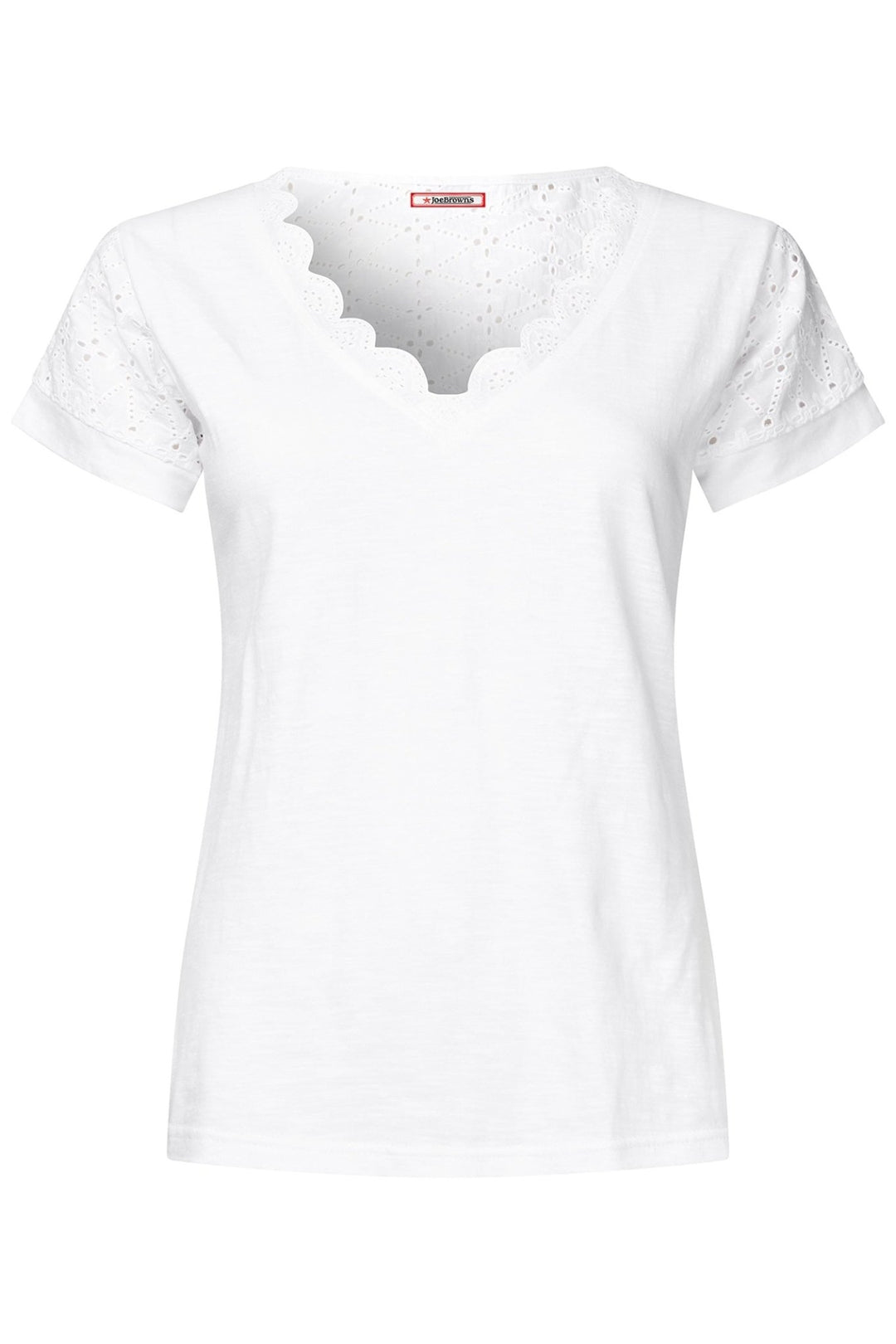 Joe Browns WU157A Summer Days Broderie Insert V - Neck T-Shirt White - Dotique
