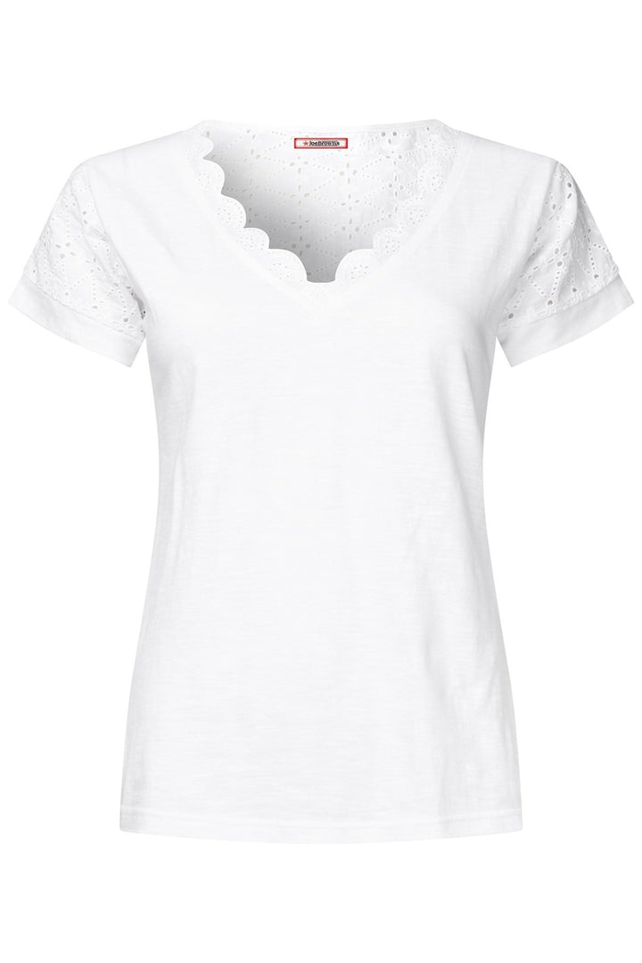 Joe Browns WU157A Summer Days Broderie Insert V - Neck T-Shirt White - Dotique