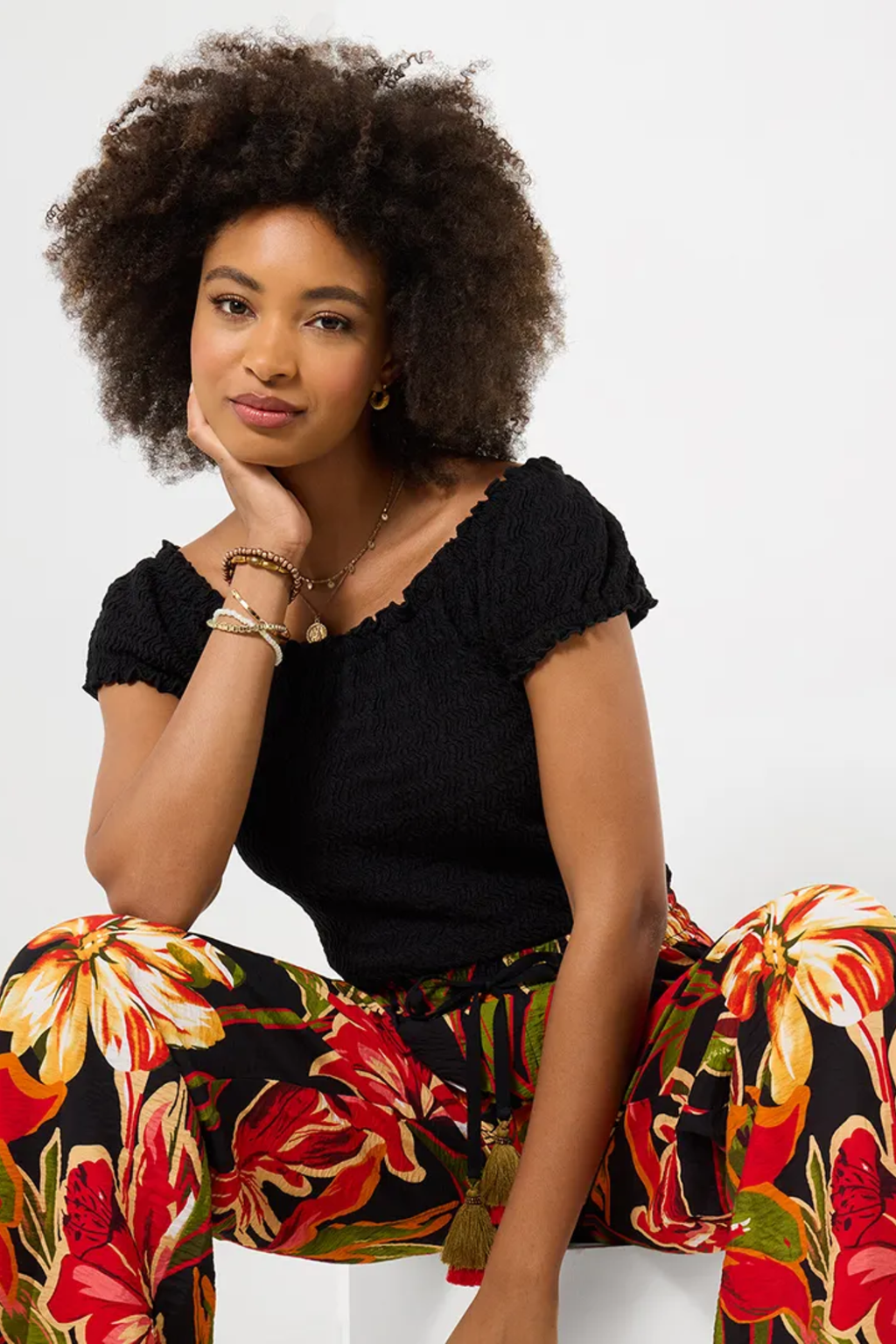 Model wearing Joe Browns WU292B Beautiful Boho Textured Jersey Top in black by Joe Browns, shop Joe Browns at Dotique.