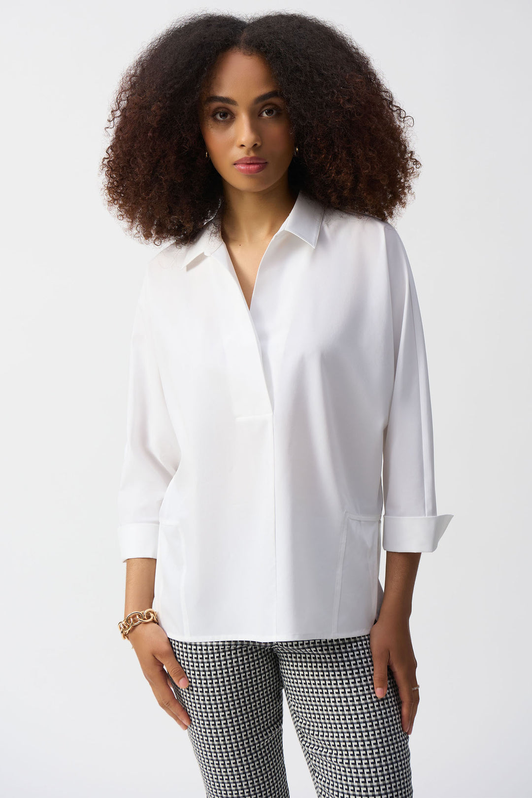 Joseph Ribkoff  251948-1761 Vanilla Poplin Boxy Shirt with Overlapping V-Neck - Dotique