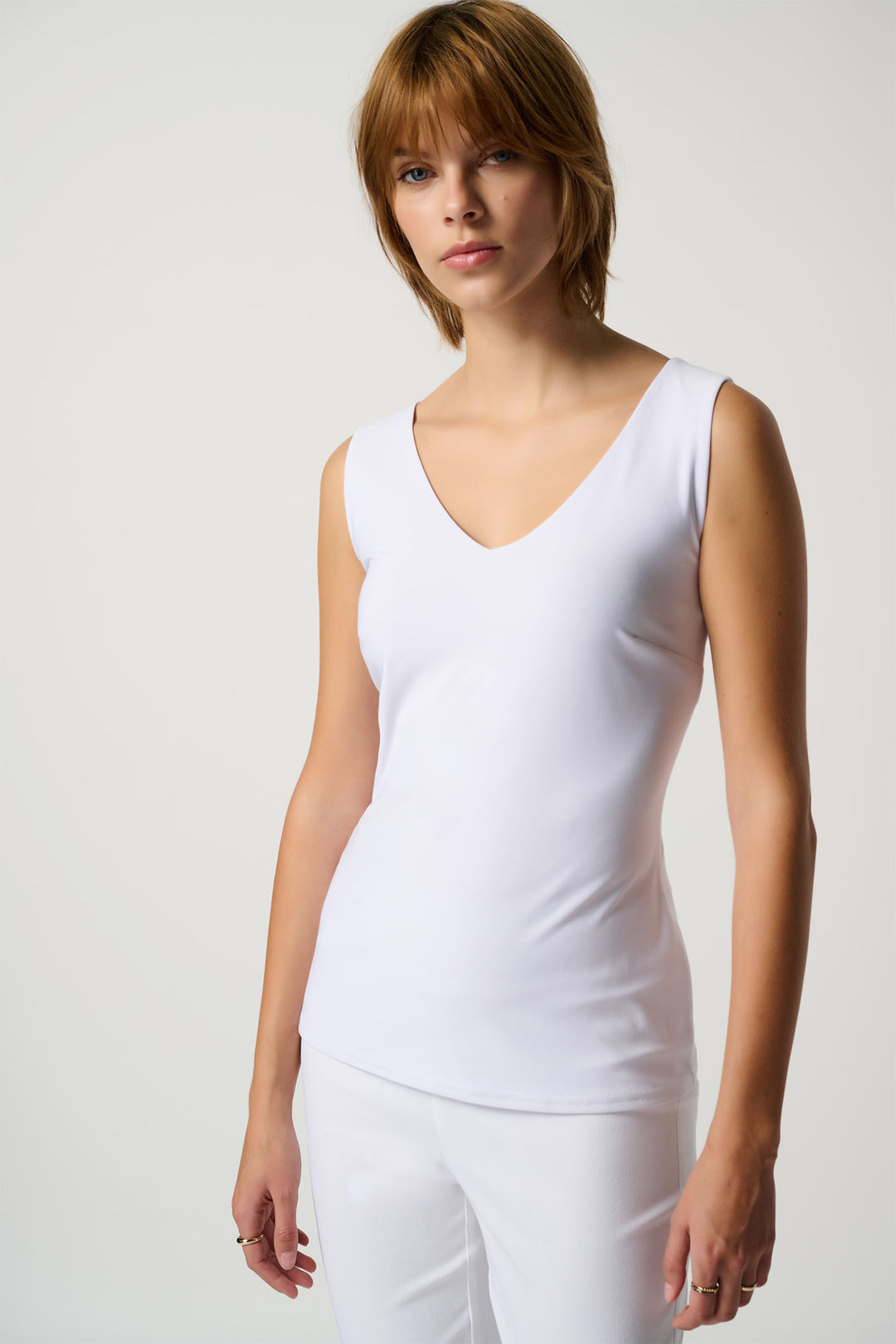 Joseph Ribkoff 201546 White Classic V-Neck Vest Top - Dotique