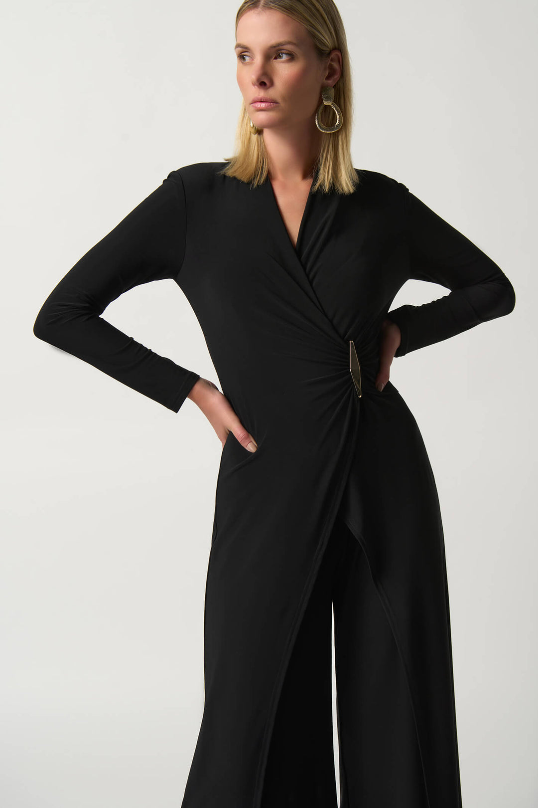 Joseph Ribkoff 233097 Black Wrap Culotte Jumpsuit - Dotique