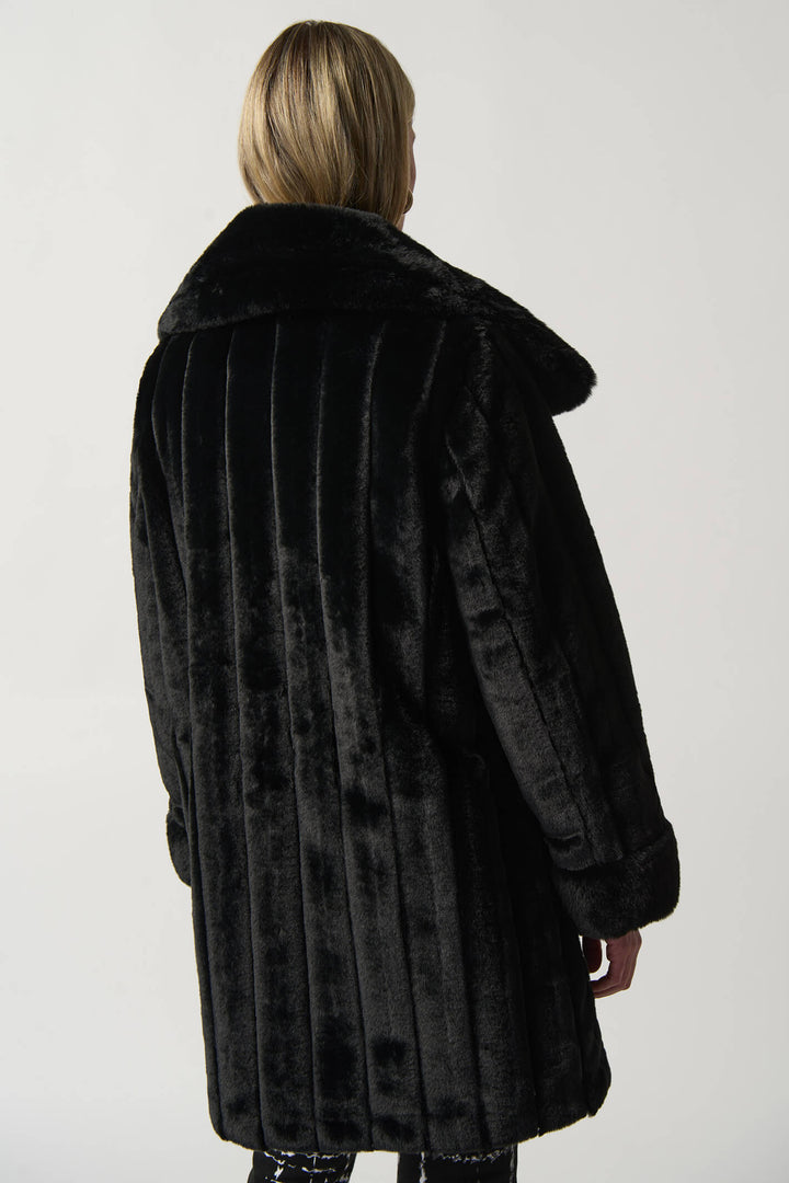 Joseph Ribkoff 233900 Reversible Faux Fur Black Coat - Dotique
