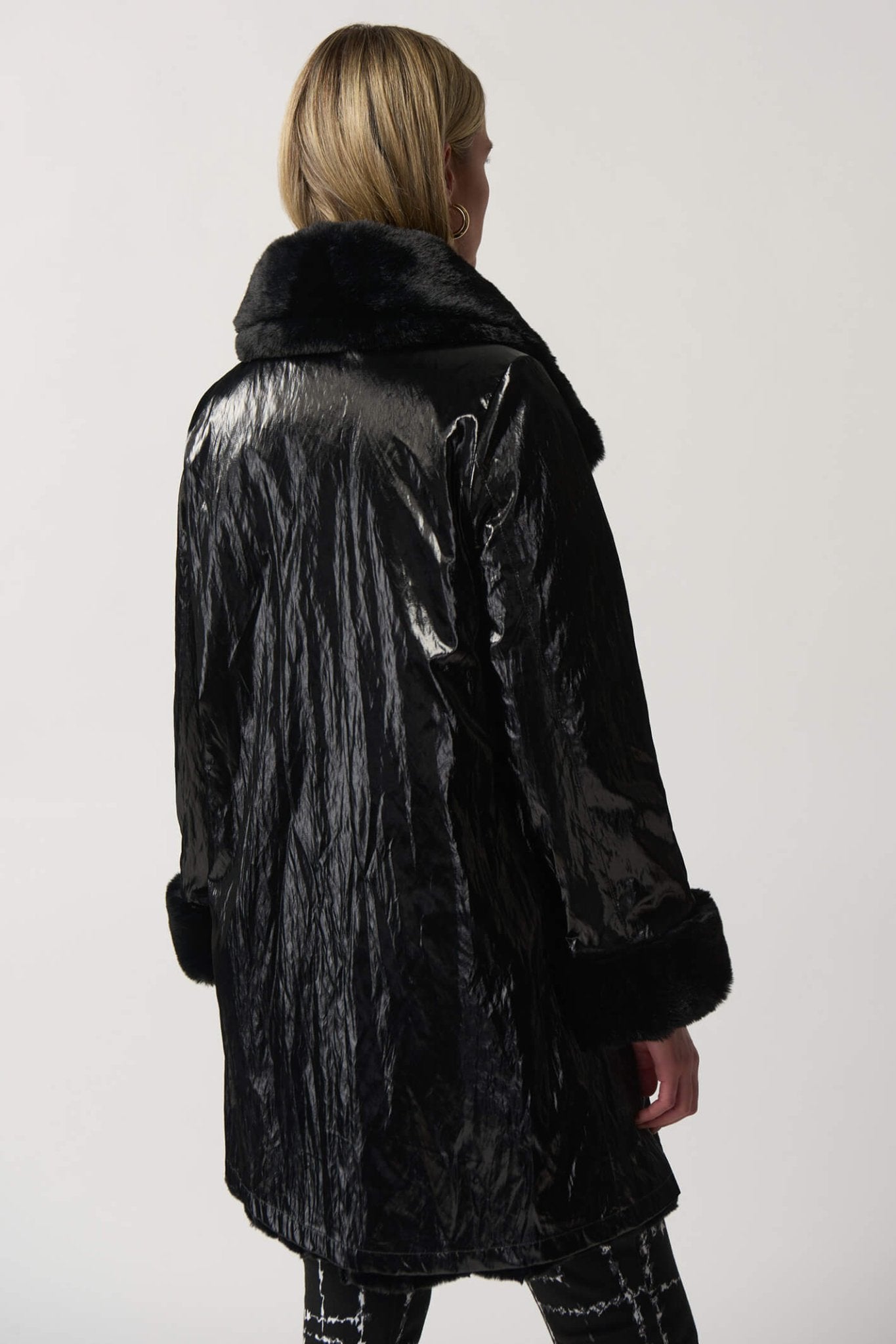 Joseph Ribkoff 233900 Reversible Faux Fur Black Coat - Dotique