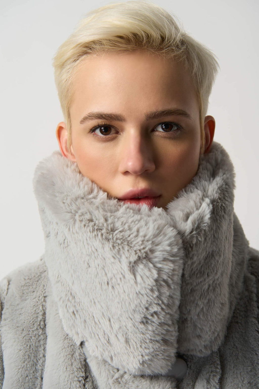 Joseph Ribkoff 233900 Reversible Faux Fur Silver Coat - Dotique
