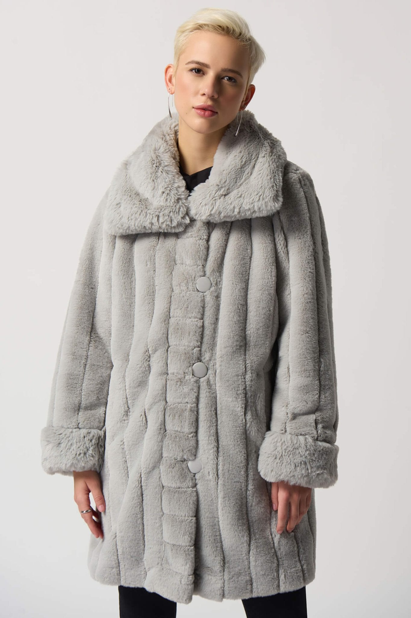 Joseph Ribkoff 233900 Reversible Faux Fur Silver Coat - Dotique