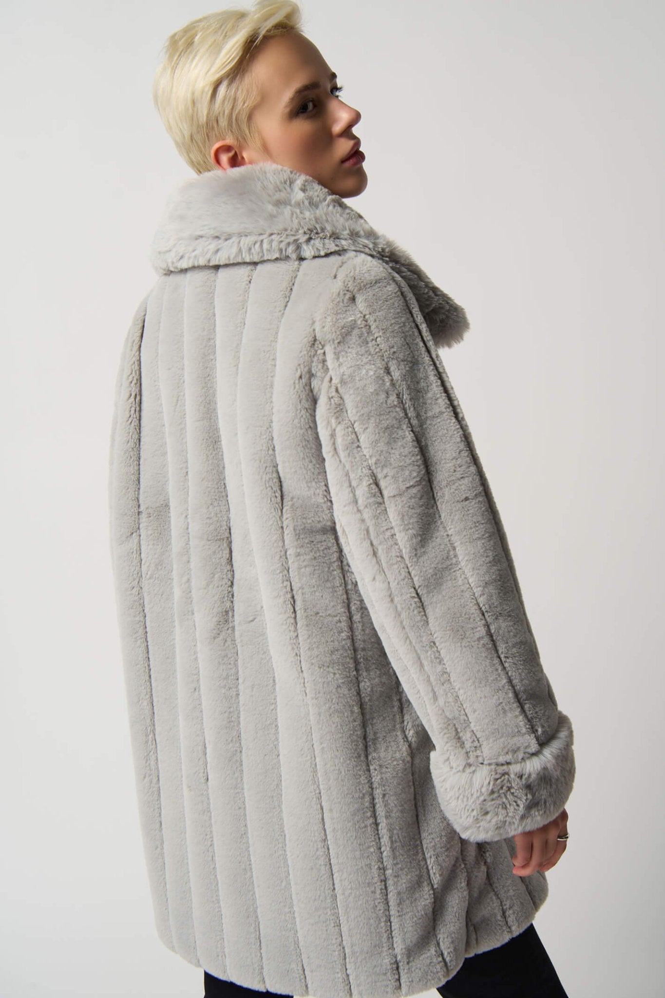 Joseph Ribkoff 233900 Reversible Faux Fur Silver Coat - Dotique