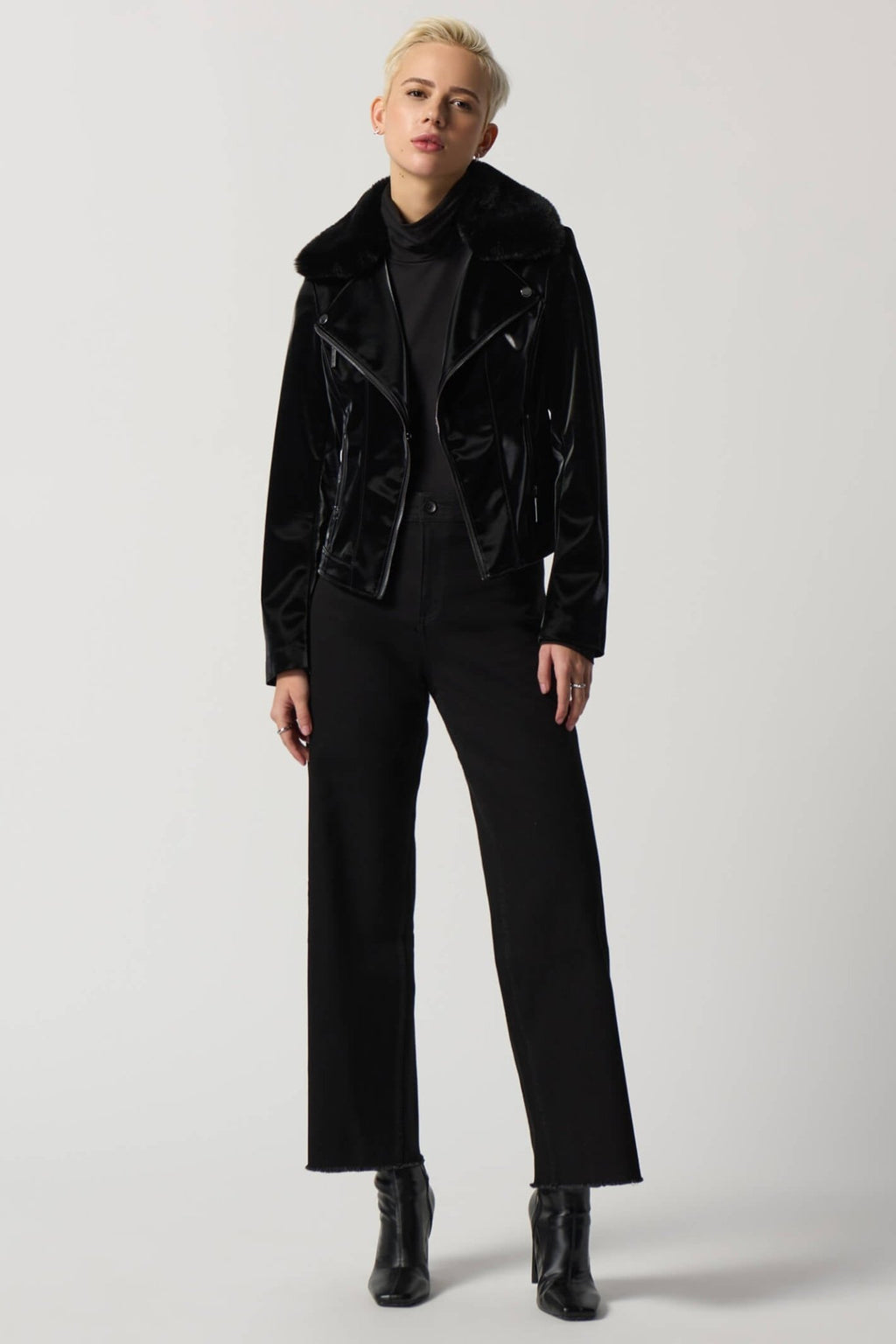 Joseph Ribkoff 233928 Black Faux-Leather Moto Jacket - Dotique