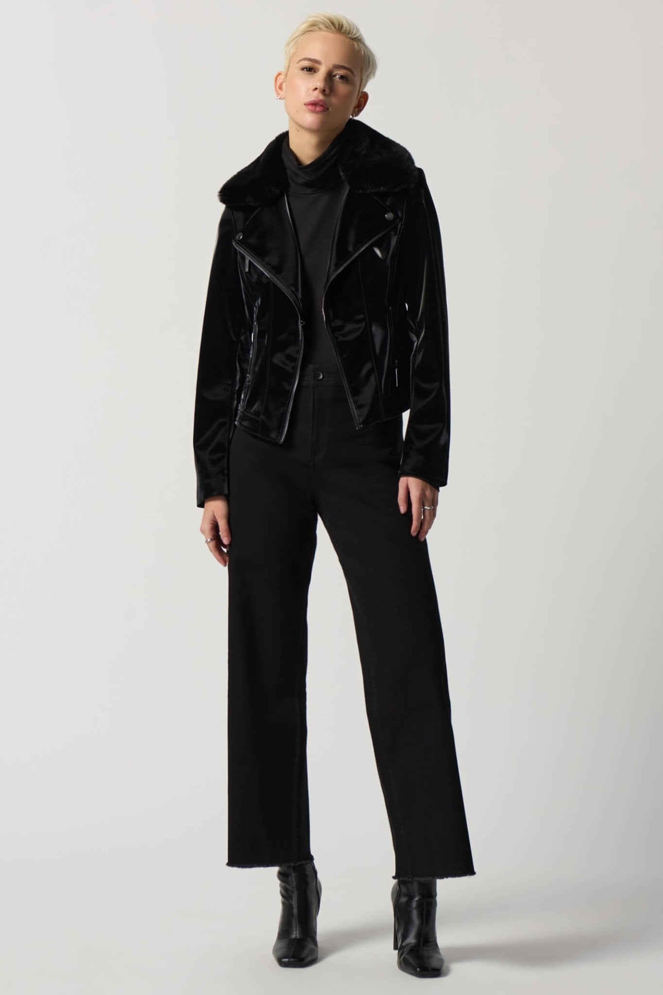 Joseph Ribkoff 233928 Black Faux-Leather Moto Jacket - Dotique