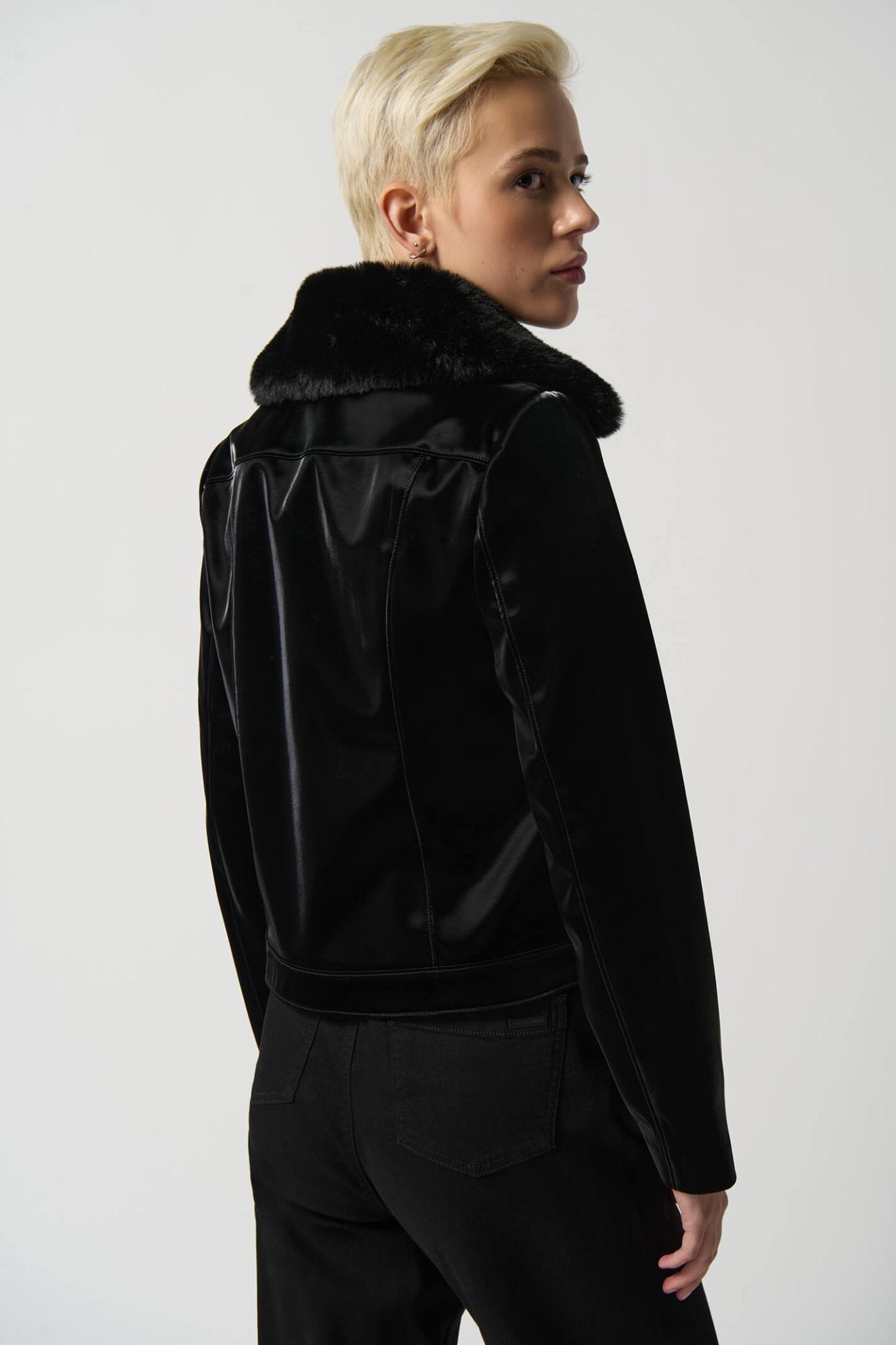 Joseph Ribkoff 233928 Black Faux-Leather Moto Jacket - Dotique
