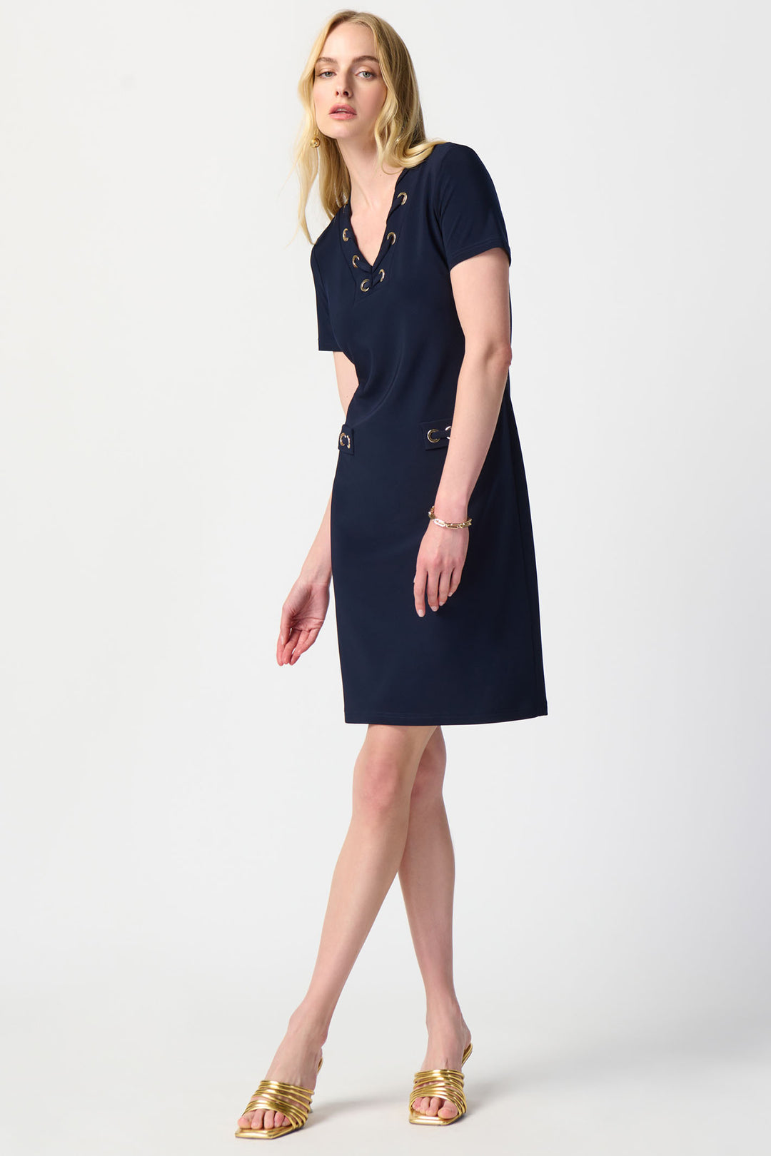 Joseph Ribkoff 241012 Navy Shift Dress With Eyelets - Dotique