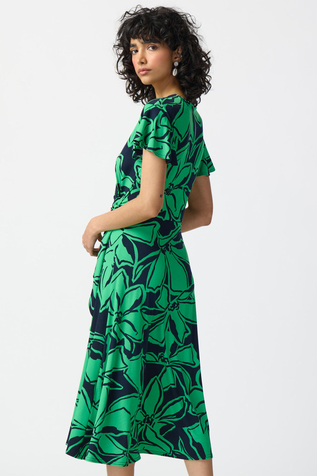 Joseph Ribkoff 241052 Green Floral Print Jersey Wrap Dress - Dotique Chesterfield