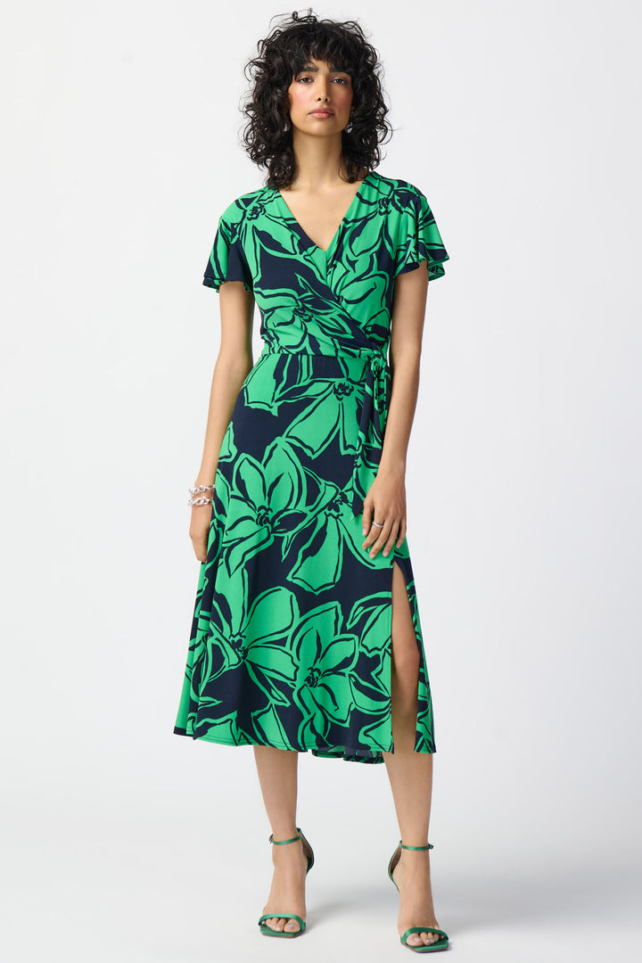 Joseph Ribkoff 241052 Green Floral Print Jersey Wrap Dress - Dotique Chesterfield