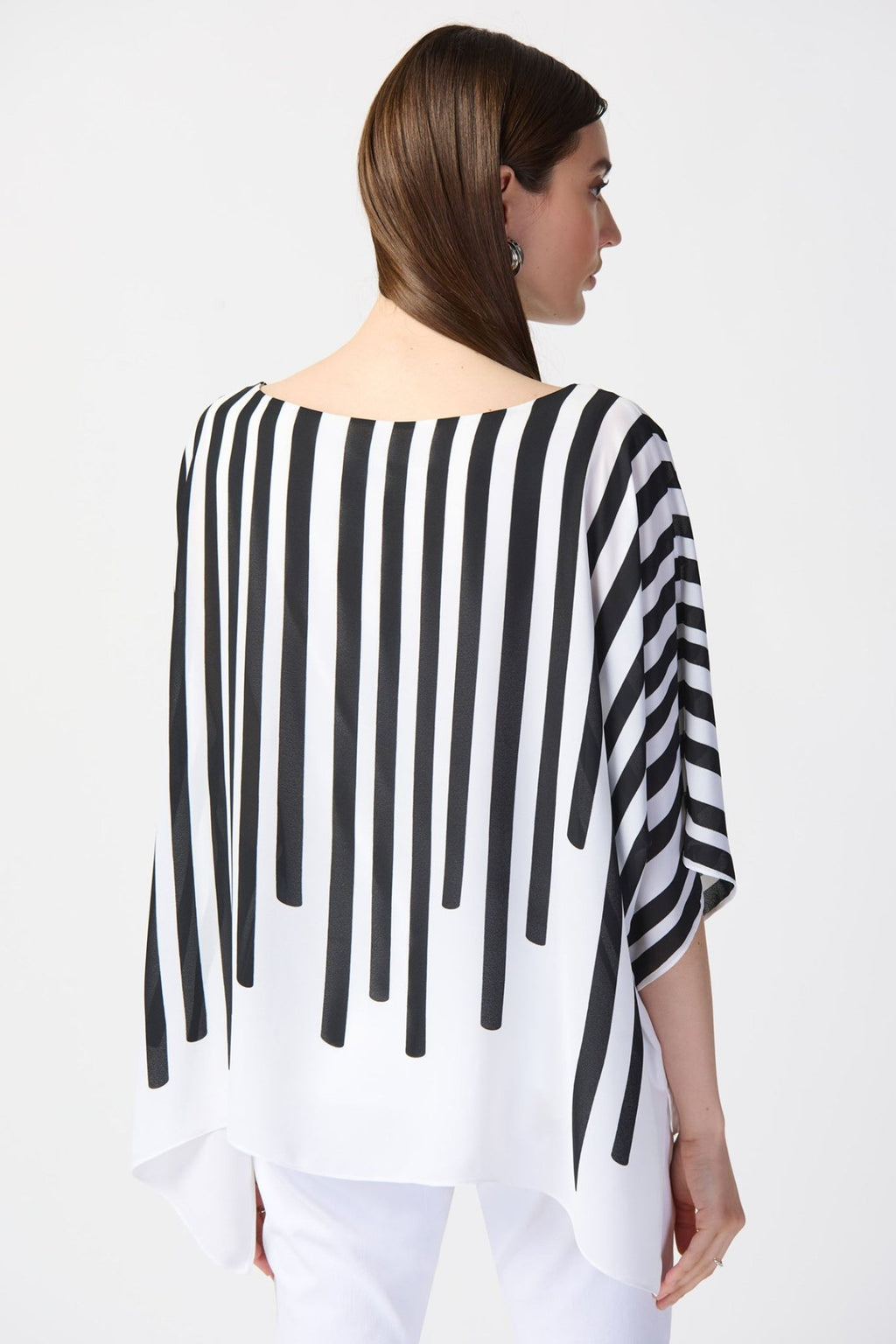 Joseph Ribkoff 241091 White Black Stripe Waterfall Sleeve Top - Dotique Chesterfield