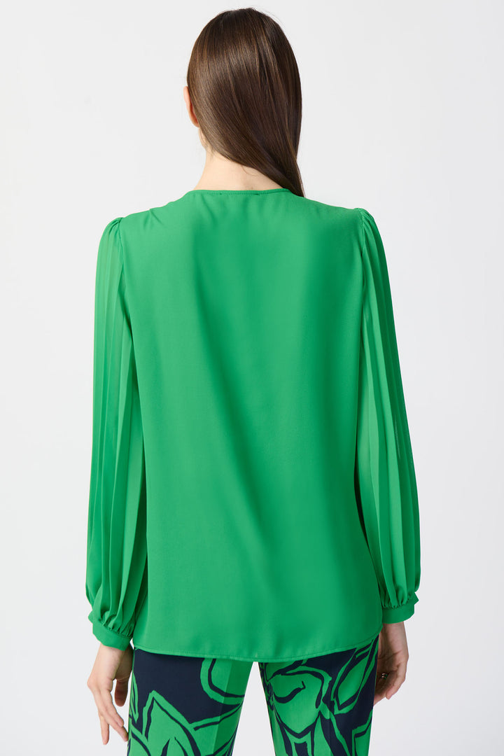 Joseph Ribkoff 241173 Island Green Georgette Pleated Chiffon Sleeves Top - Dotique Chestefield